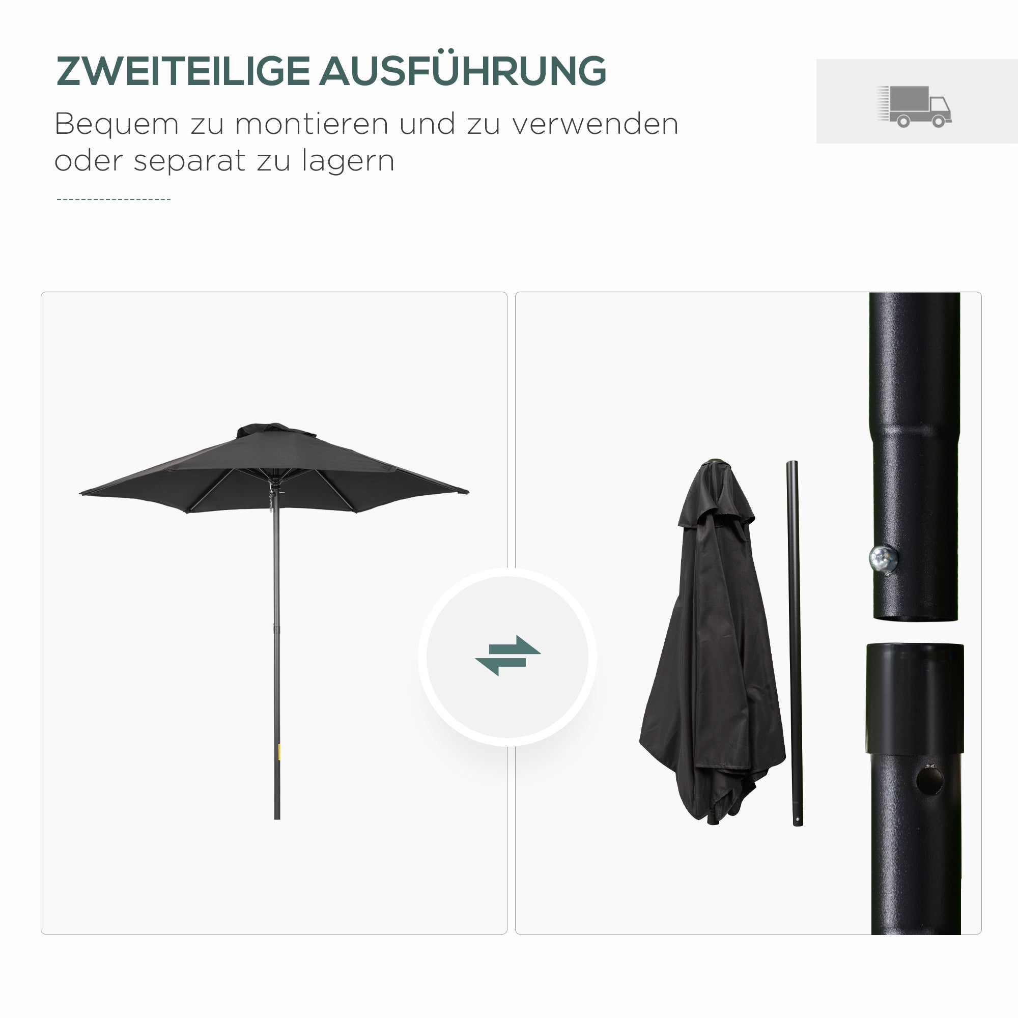 Outsunny Sonnenschirm Ø196 cm, sechseckig Balkonschirm für Strand Balkon Garten, Schwarz