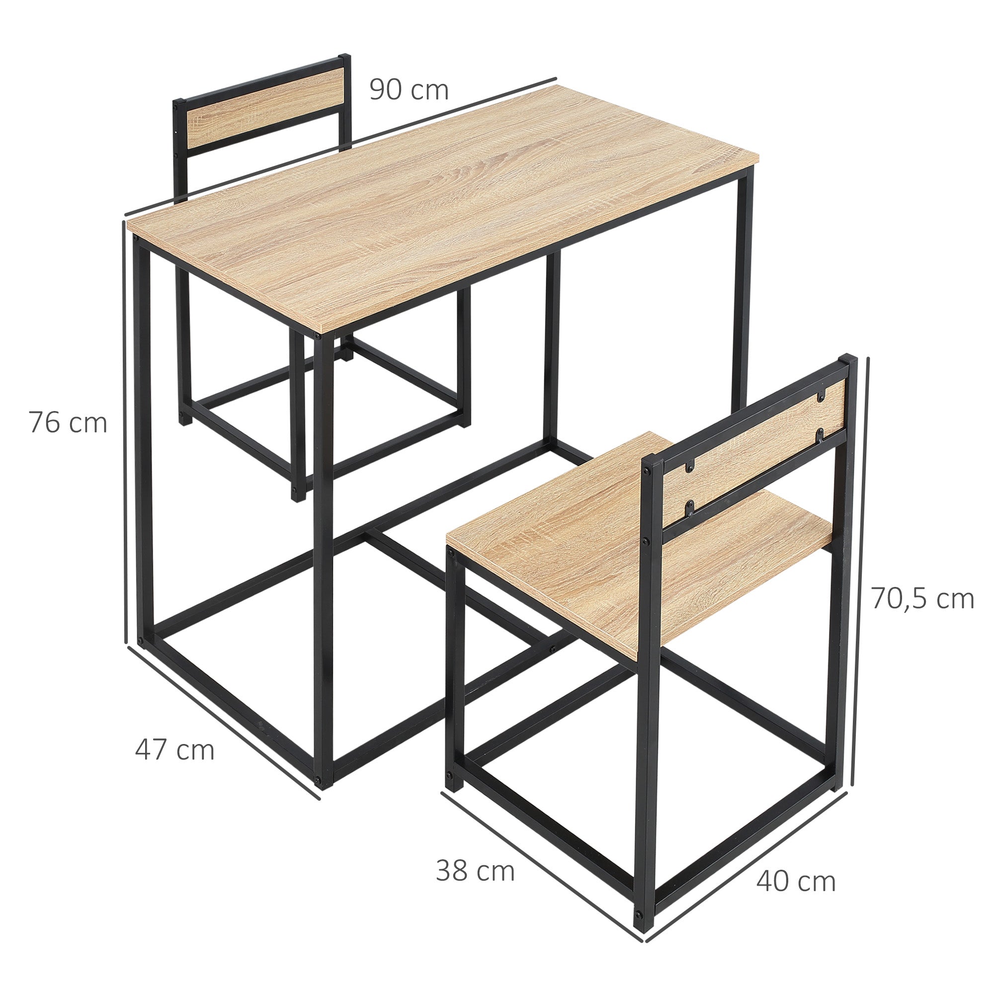 HOMCOM Esstisch-Set mit 2 Stühlen, Kompaktes Set aus Tisch und Stühlen für Esszimmer, Wohnzimmer, Küche, mit Metallrahmen