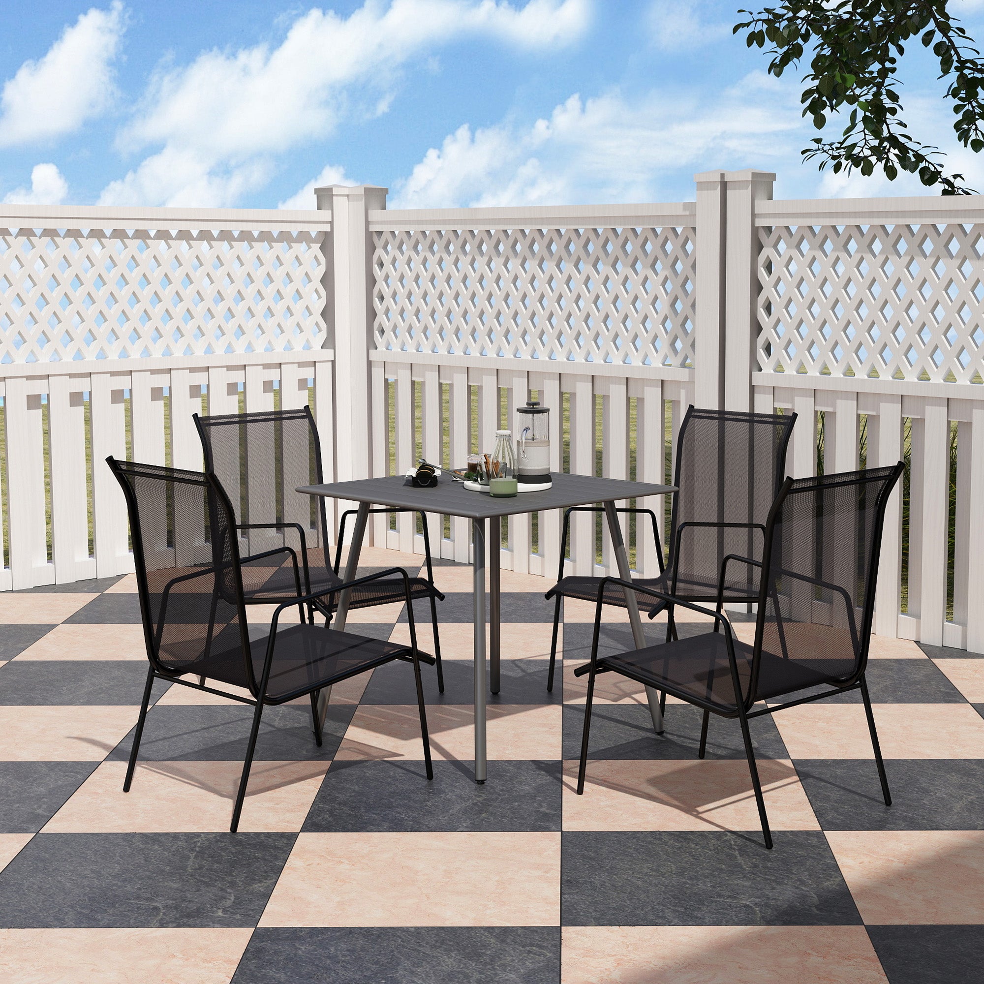 Outsunny Gartentisch, Outdoor-Esstisch für 4 Personen, Stahlrahmen, leicht zu reinigen, rostbeständig, 80 x 80 x 74 cm, Grau