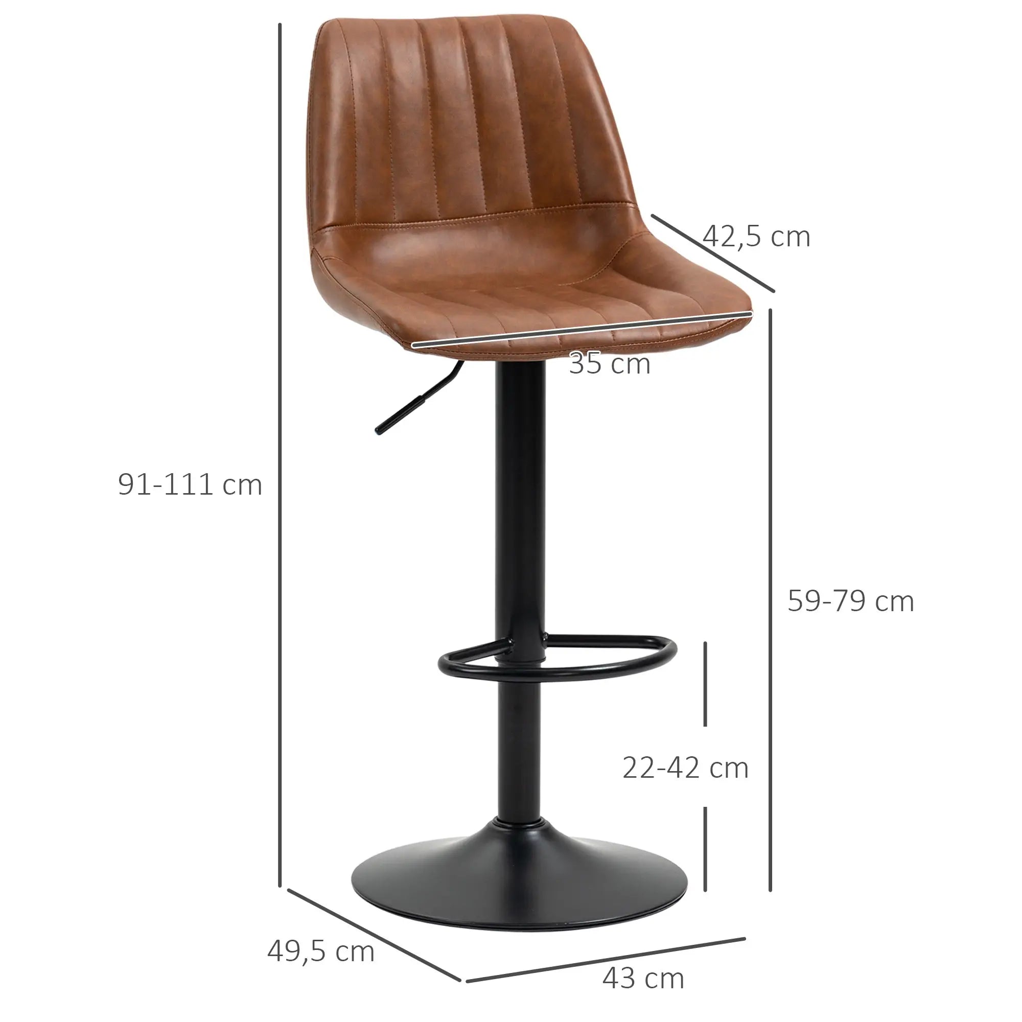 HOMCOM 2er-Set Barhocker höhenverstellbar, Kunstleder Braun