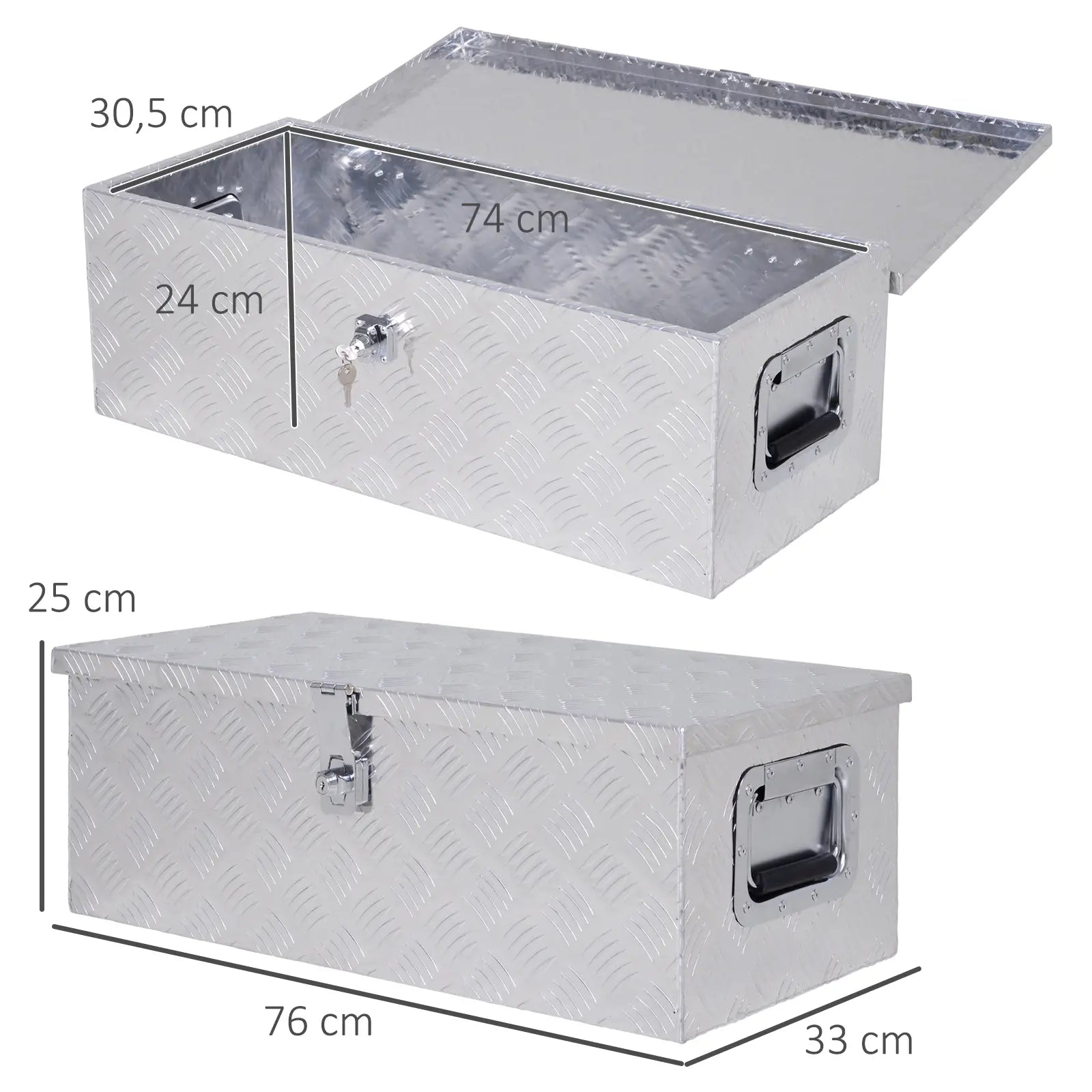 HOMCOM Gerätekasten, Werkzeugkiste, mit Schloss, zwei Tragegriffe, Aluminium, 76 x 33 x 25 cm