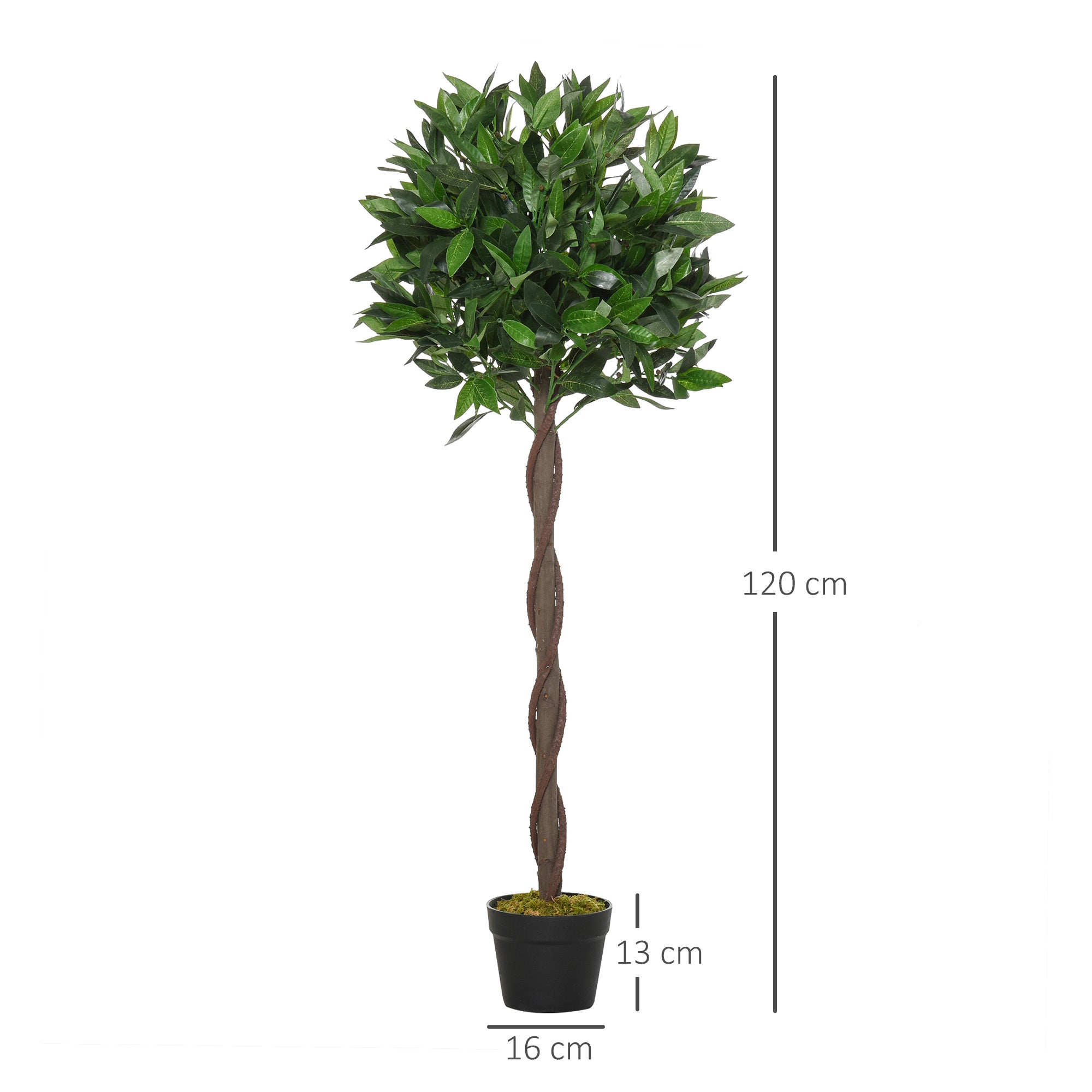 Outsunny 2er-Set Künstlicher Lorbeerbaum, 120 cm, Kunstpflanzen im Zementtopf, Kunststoff-Pflanzen für drinnen und draußen, Grün