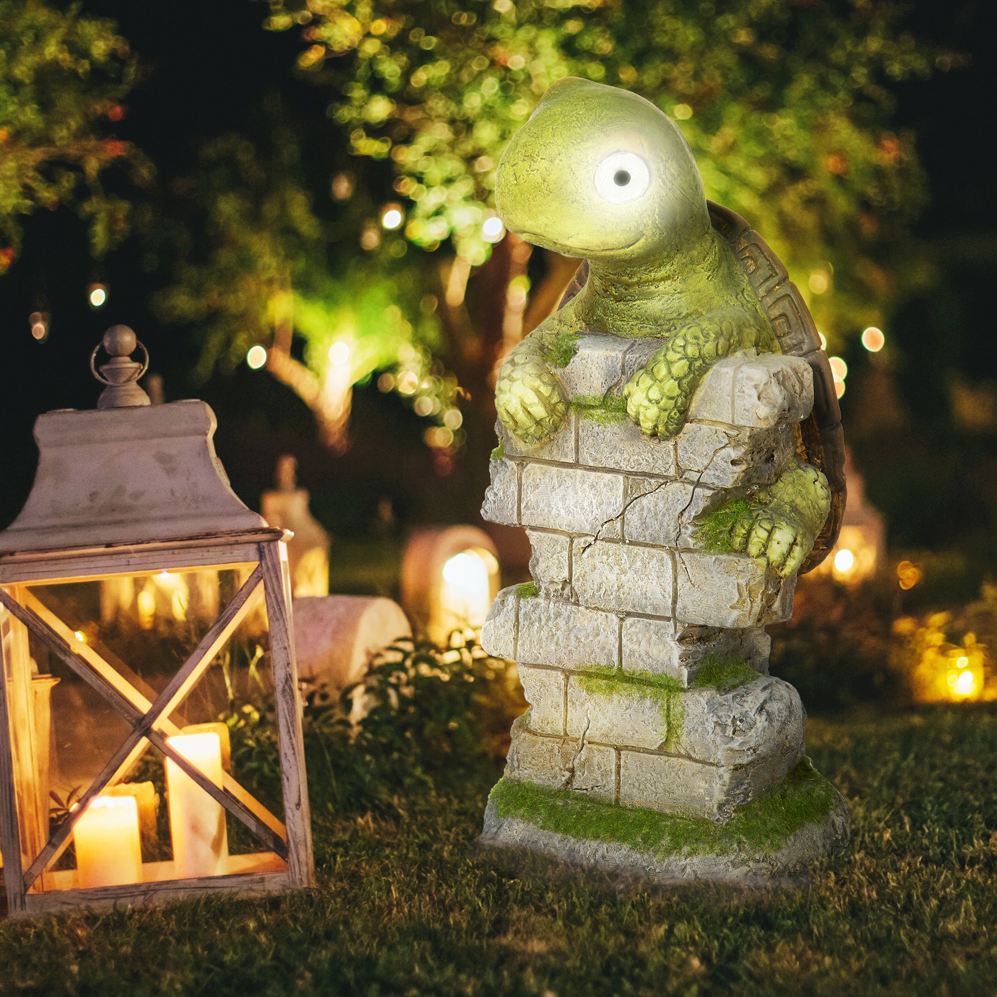 Outsunny Gartenfigur "Kleine Schildkröte", Gartendekoration, wetterbeständig, inkl. Solarlicht