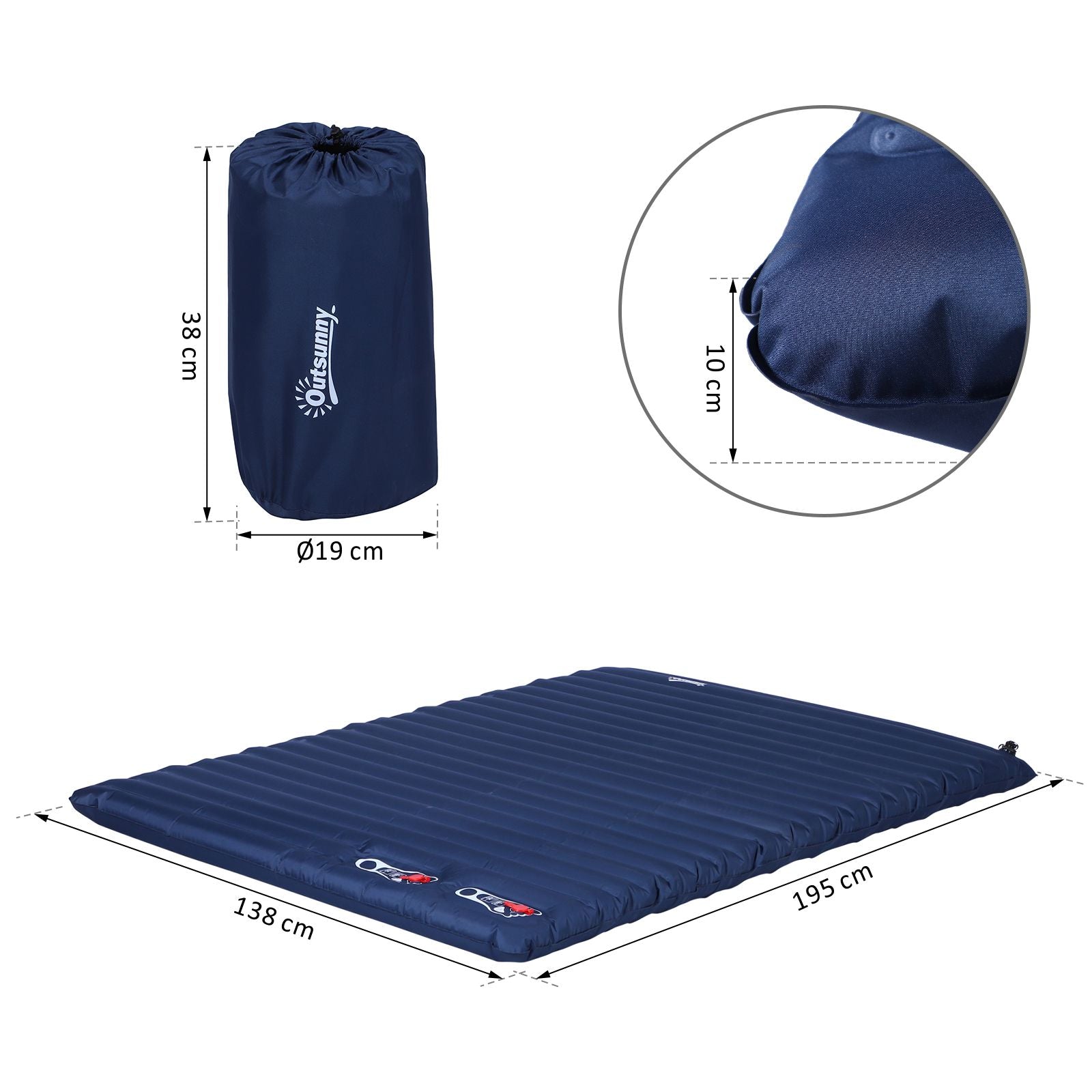 Outsunny Luftmatratze 2 Personen Selbstaufblasend Isomatte Luftbett mit Integrierter Pumpe Aufblasbare Matratze Gästematratze Gästebett Schlafmatte für Camping Heimgebrauch 195 x 138 x 10 cm