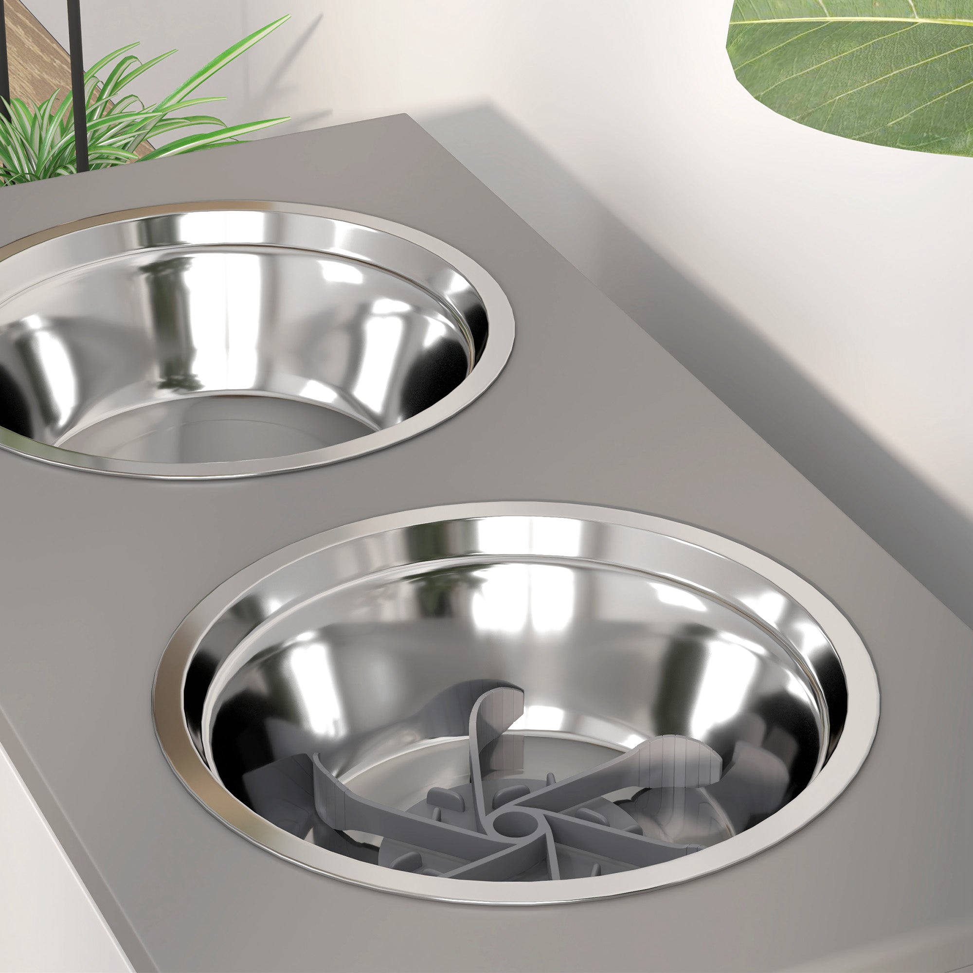 PawHut Erhöhte Fütterungsstation für Hunde, mit Stauraum und Anti-Schling-Matte, 2 x 2000 ml Edelstahlnapf, Grau