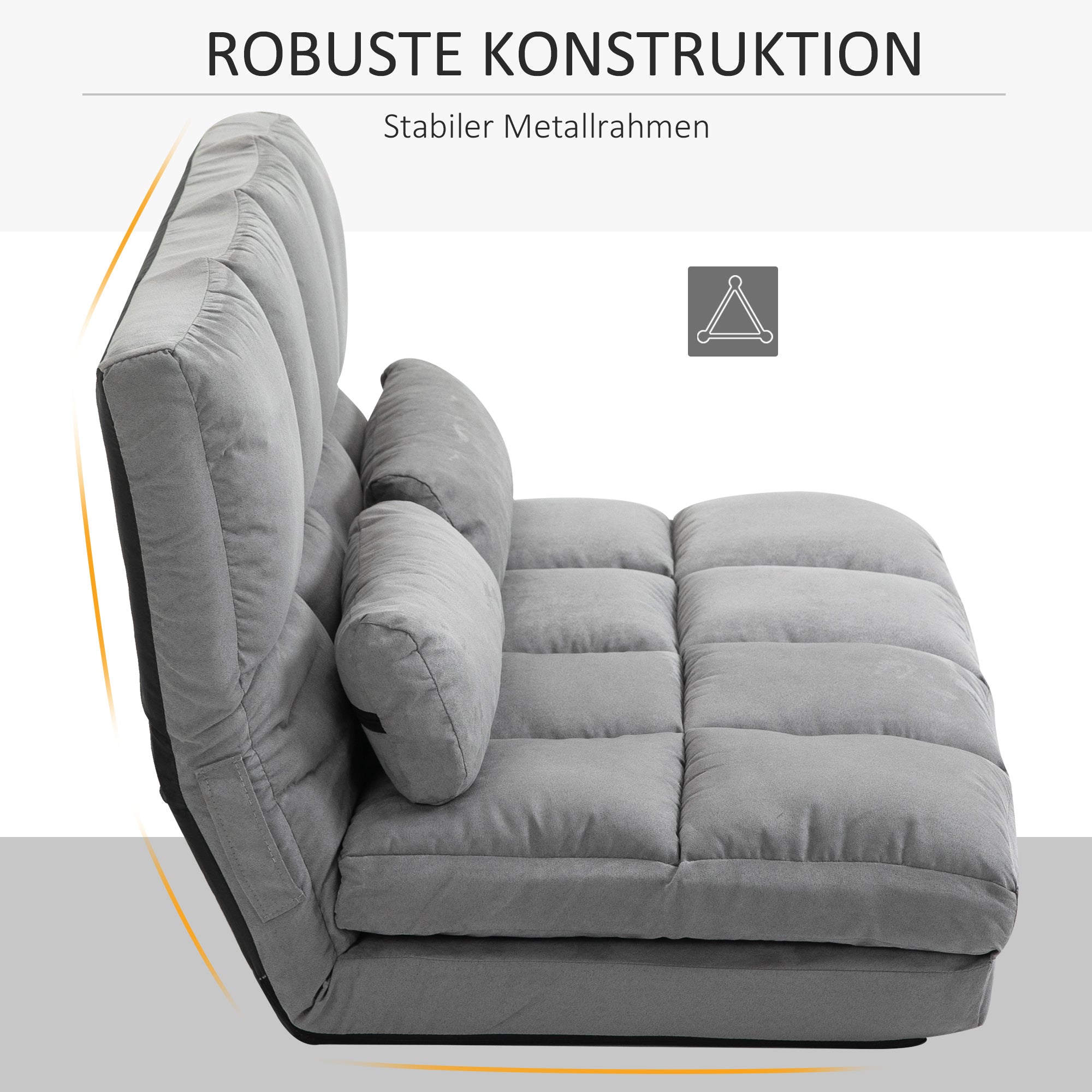 HOMCOM Bodenstuhl 2-in-1 Bodensessel Bett mit Rückenlehne 3 Positionen Verstellbare Sitzkissen Grau Samt Metall 102 x 73 x 60 cm