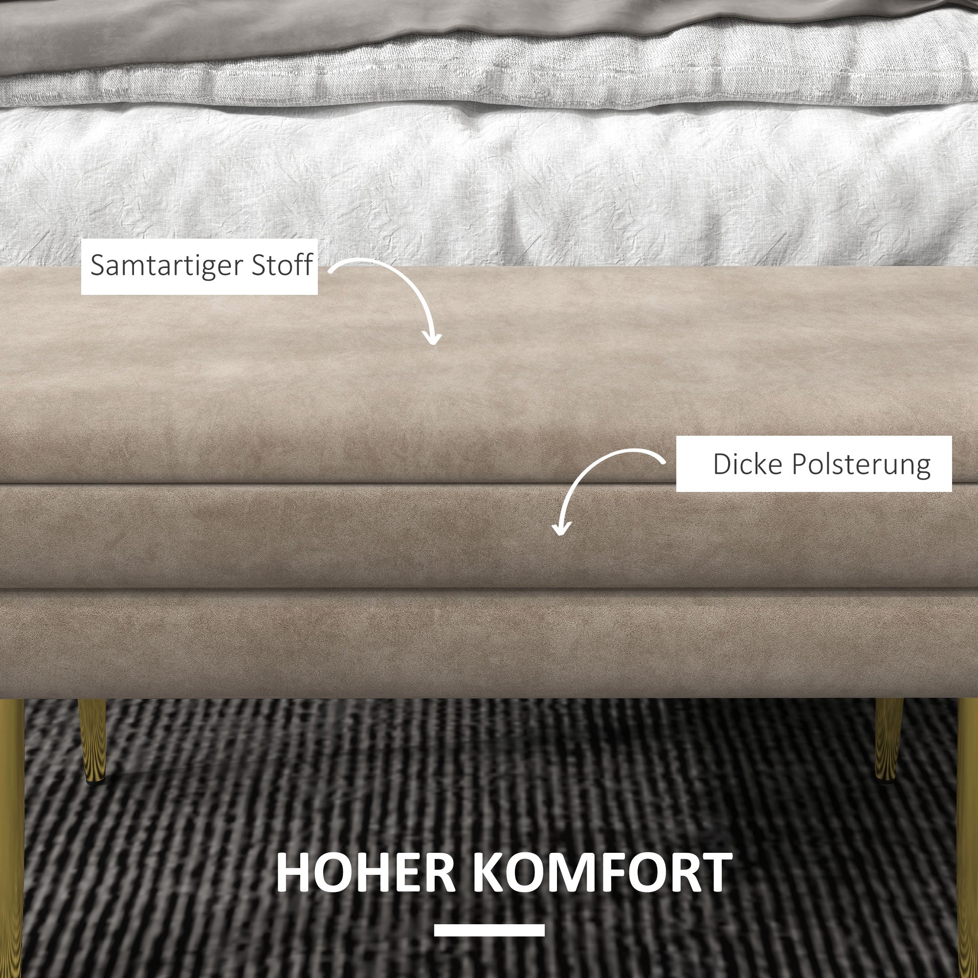HOMCOM Sitzbank Polsterbank, mit Stauraum, Stahl, 79,5 cm x 37,5 cm x 43 cm, Beige