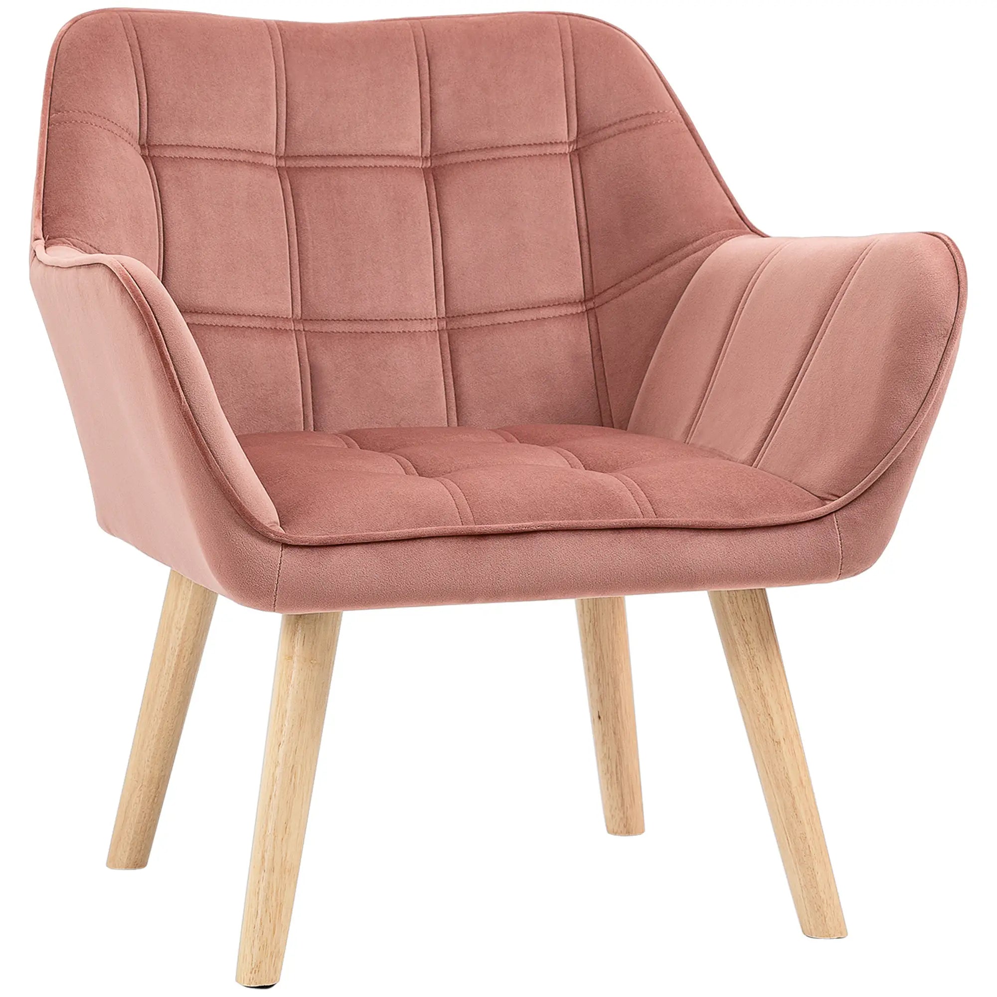 HOMCOM Polstersessel, Akzentsessel, Skandi Design, Samtoptik, bis 120 kg, Kautschukholzbeine, Rosa
