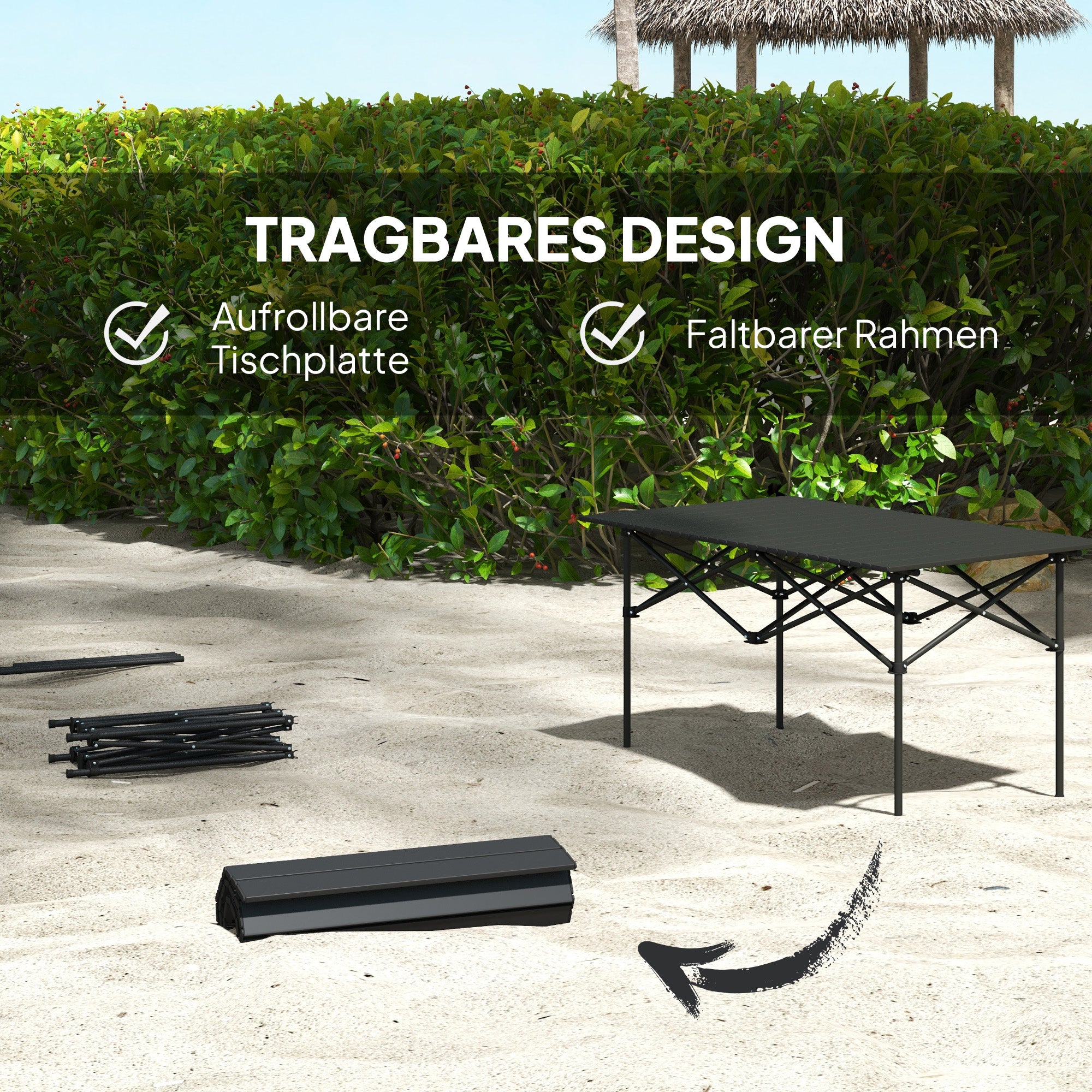 Outsunny Campingtisch Klapptisch mit Aufrollbare Tischplatte Gartentisch aus Aluminium 2 Personen 95 x 55cm Schwarz
