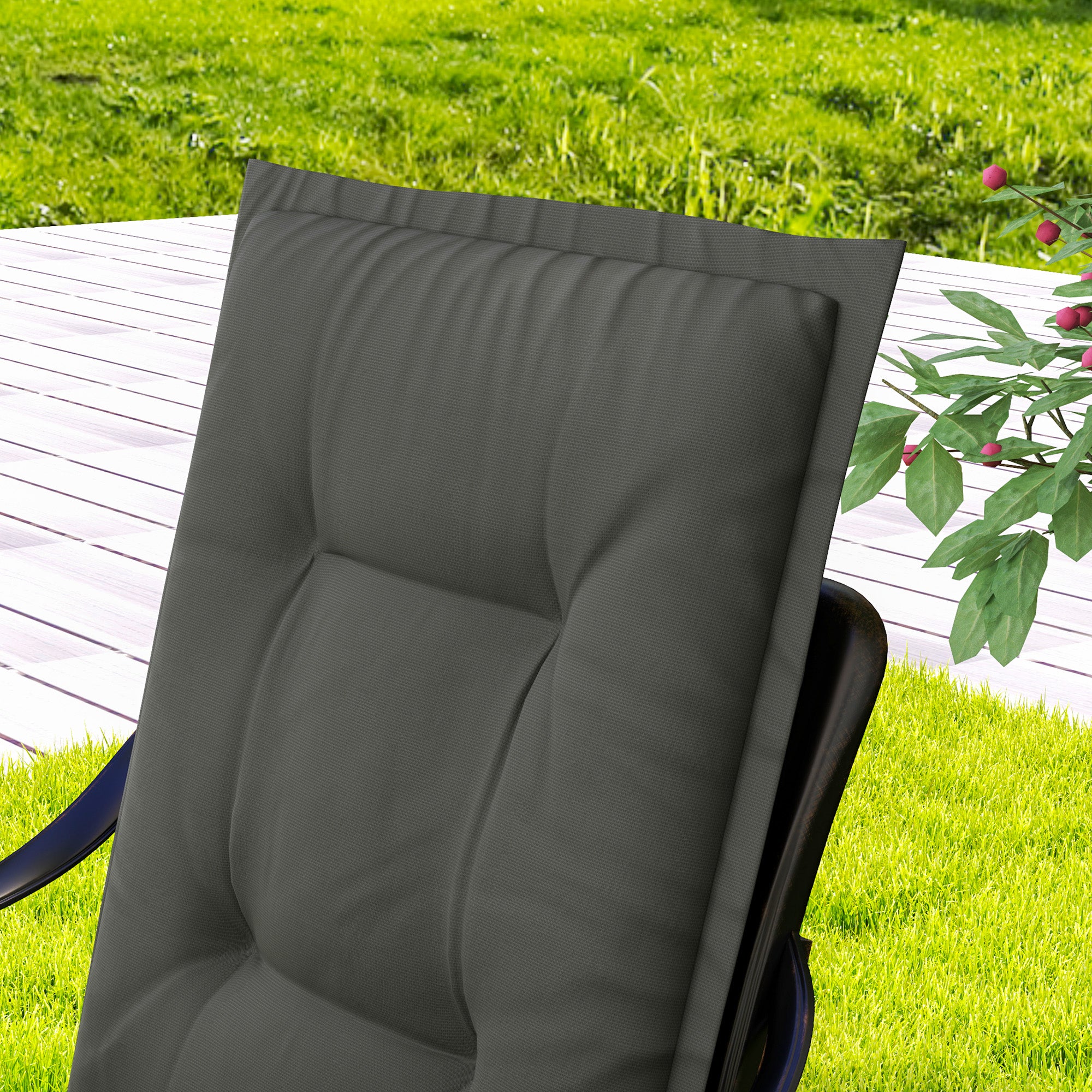 Outsunny 4er Set Sitzkissen 108 x 50 x 5 cm Stuhlkissen mit Bändern, Outdoor Indoor Sitzauflage Hellgrau