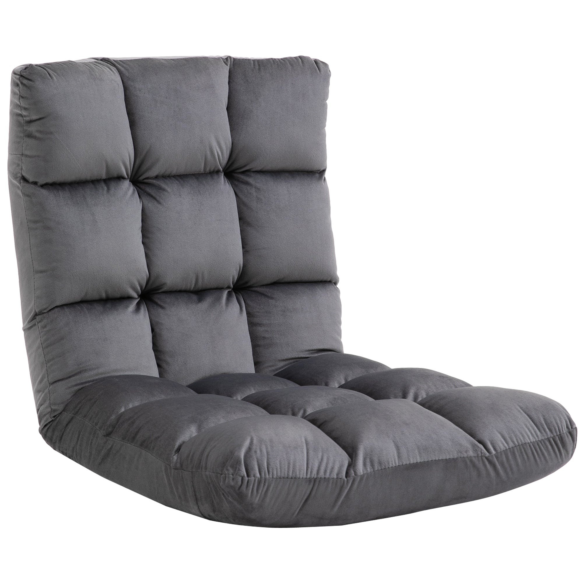 HOMCOM Sessel Gästematratze Bodensessel, verstellbare Rückenlehne, Velouroptik, 55 cm x 71 cm x 53,5 cm, Grau