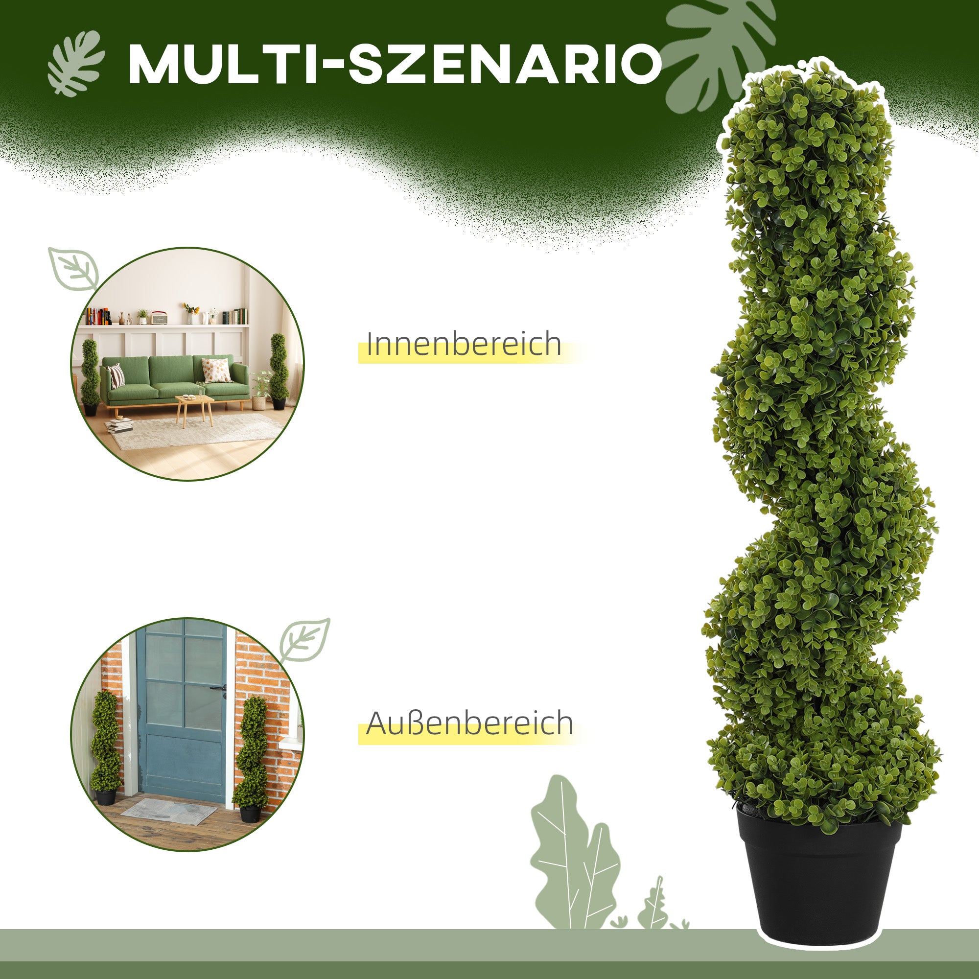 HOMCOM 2er-Set Dekorative Pflanze, Kunstpflanzen in Töpfen, Künstliche Pflanzen für Zuhause, Indoor, Outdoor, 90 cm, Grün