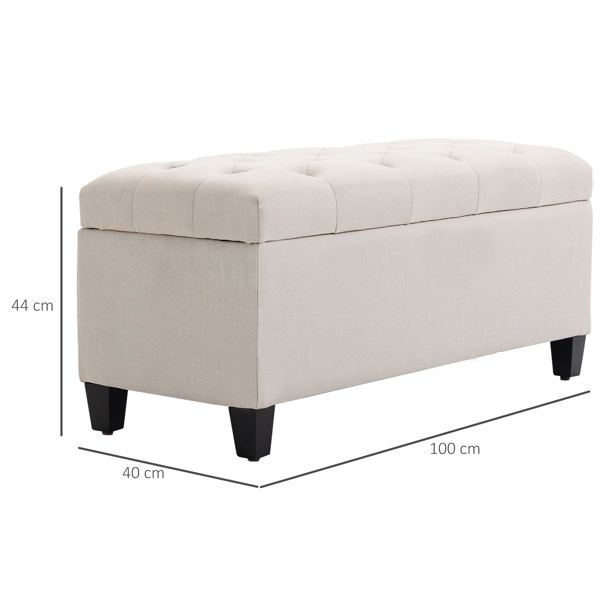 HOMCOM Sitzbank Polsterbank mit Stauraum Truhenbank Flur Schlafzimmer Wohnzimmer leinenartiges Polyester Gummiholz Cremeweiß 100 x 40 x 44 cm