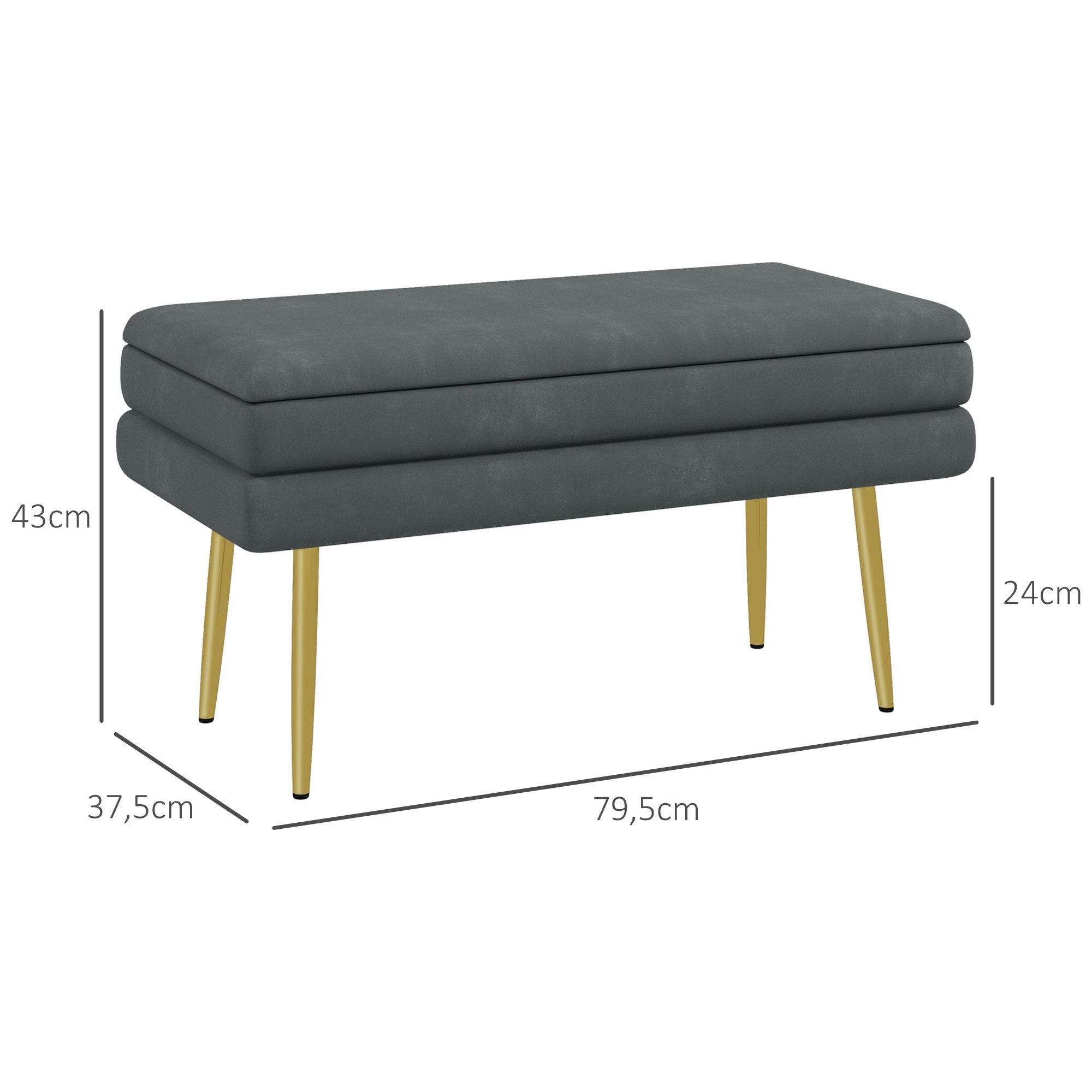 HOMCOM Sitzbank Polsterbank, mit Stauraum, Stahl, 79,5 cm x 37,5 cm x 43 cm, Dunkelgrau
