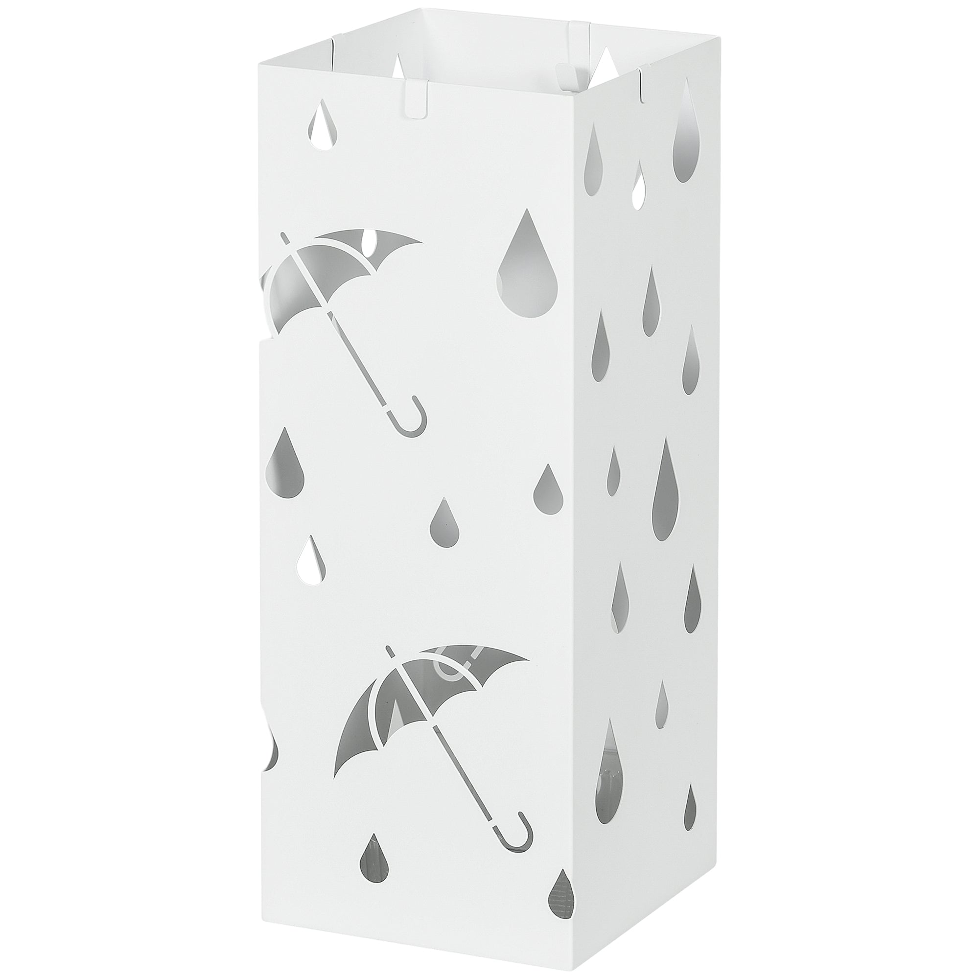 HOMCOM Schirmständer, 4 Haken, Tropfschale, Stahl, Weiß