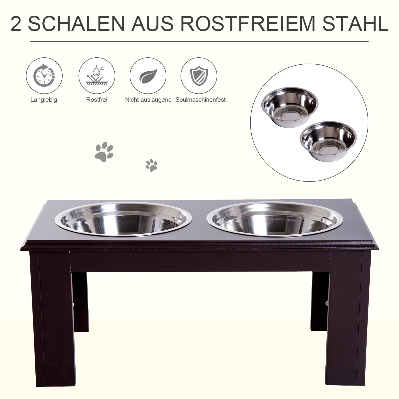 PawHut Hunde-Futterstation, rutschfest, 58,4 x 30,5 x 25,4cm, Grau, 2L pro Napf