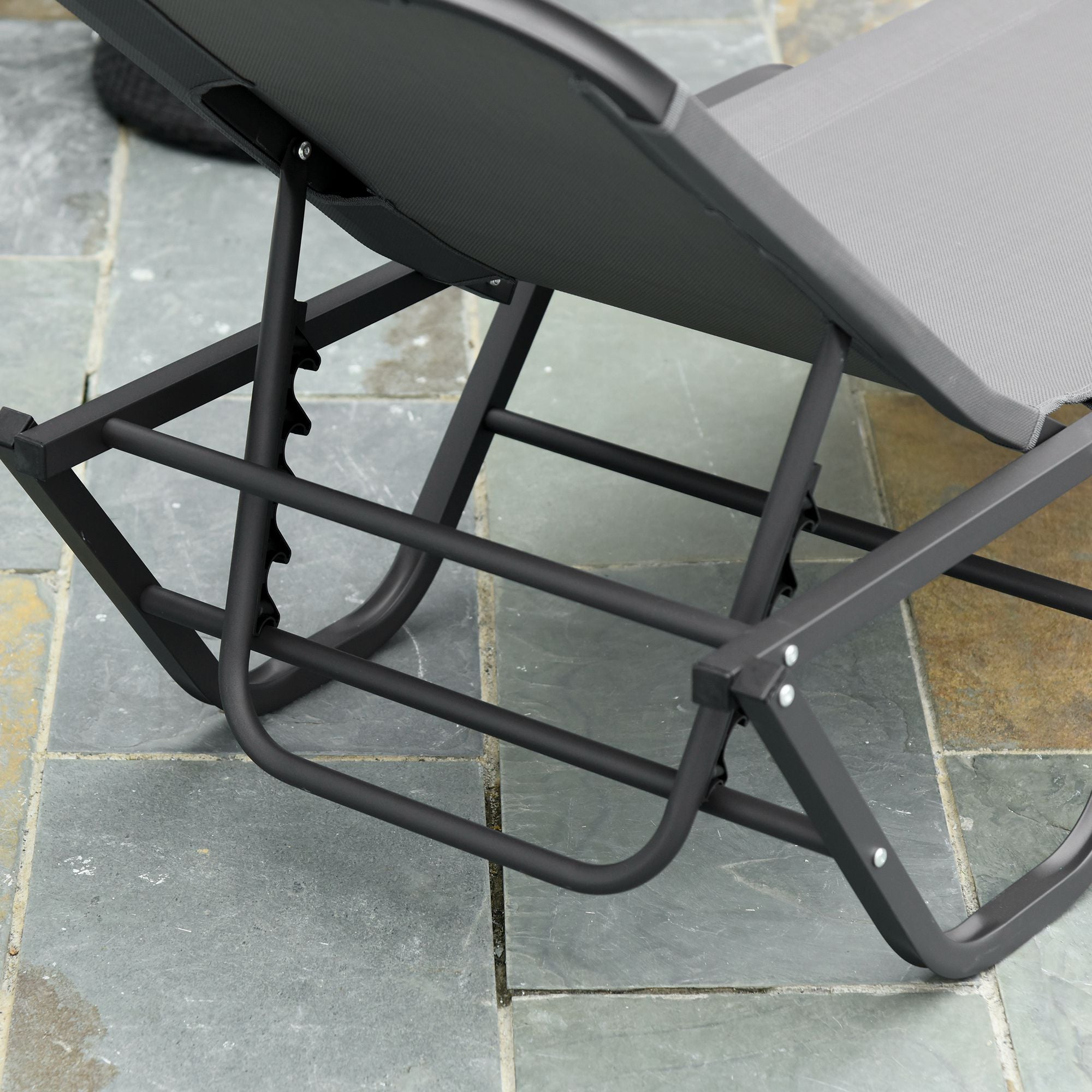 Outsunny Sonnenliege Strandliege 5-Stufige Alu Gartenliege Relaxliege Texteline Grau+Schwarz 163 x 58,5 x 91 cm