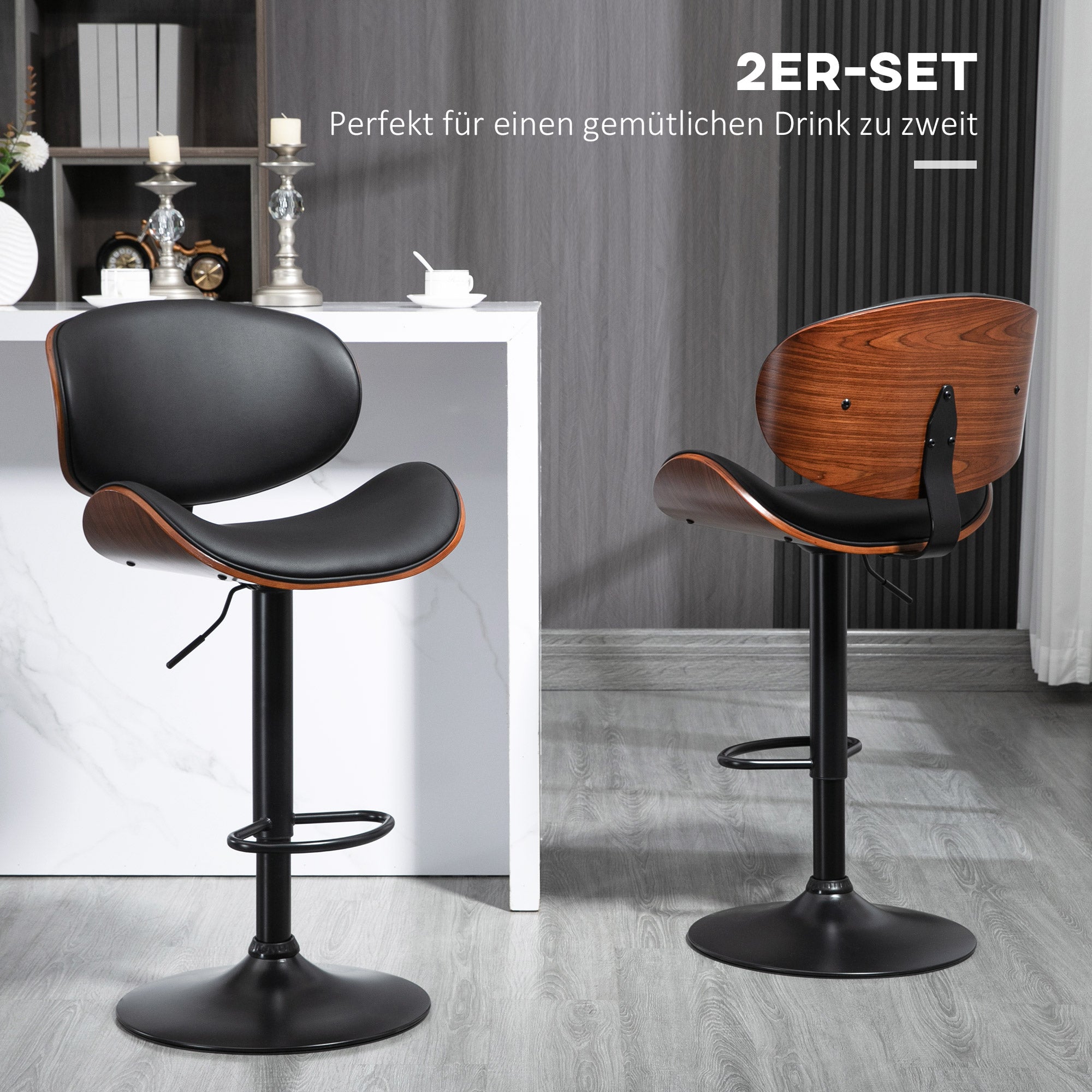 HOMCOM Barhocker-Set, höhenverstellbar, drehbar, Kunstleder, Stahlrahmen, schwarz, 53 x 50,5 x 112,5 cm