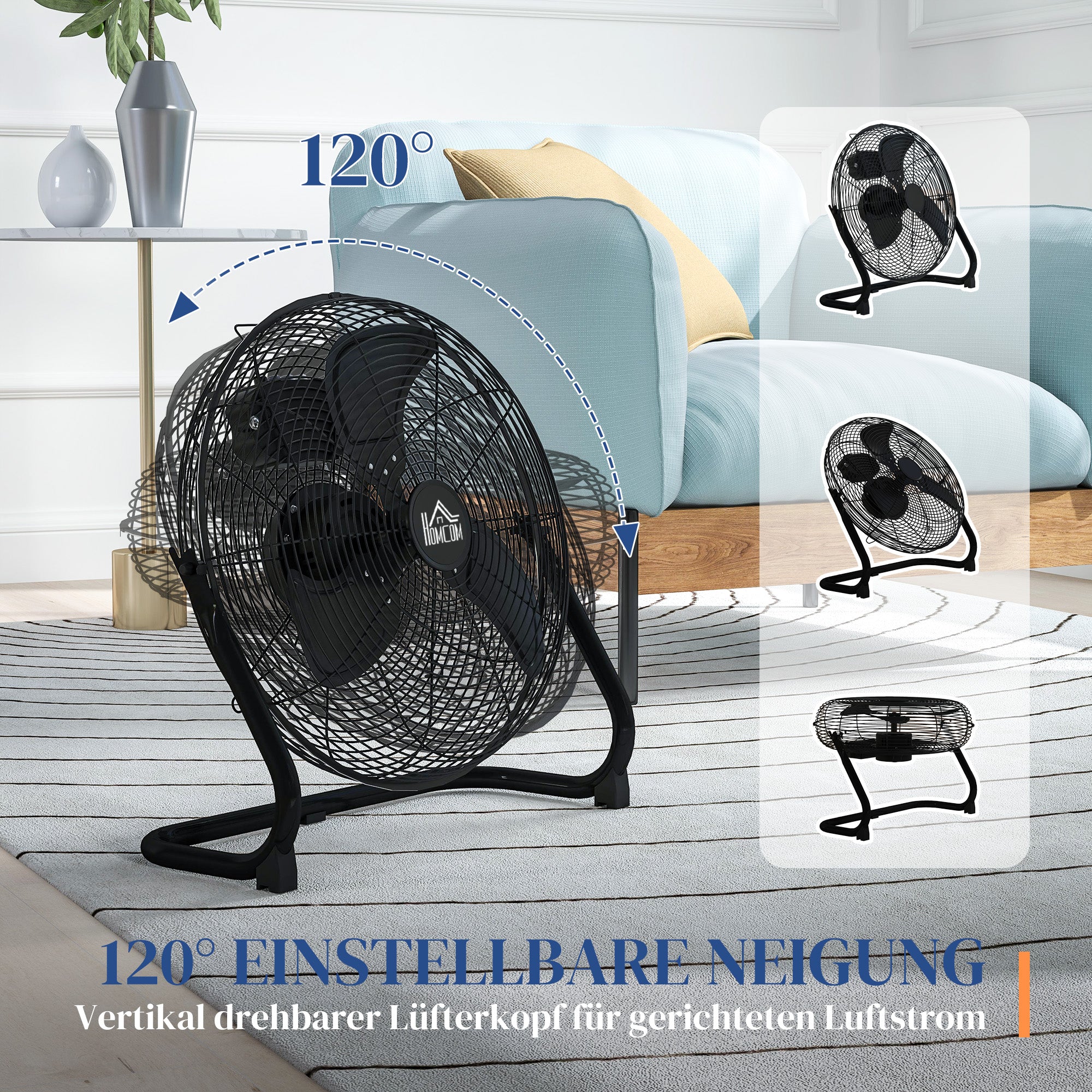 HOMCOM Tischventilator Elektrischer Ventilator mit 4 Geschwindigkeitsstufen, um 120° verstellbarer Winkel Schwarz