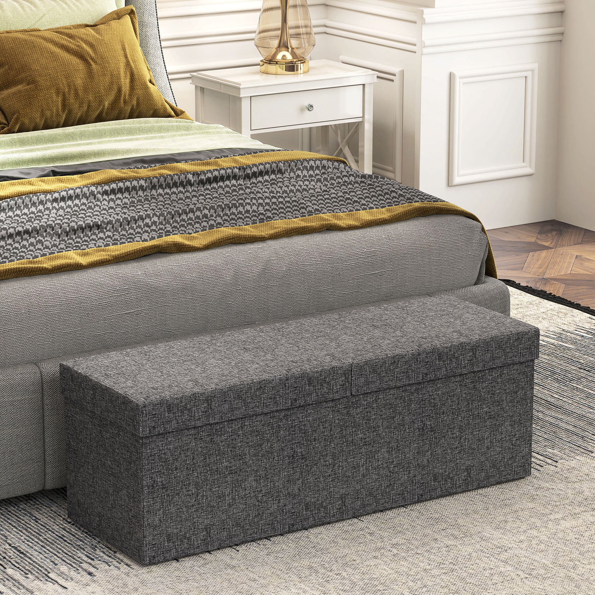 HOMCOM Fußhocker mit Stauraum, faltbares Design, weiche Polsterung, für Flur, Wohnzimmer, Schlafzimmer, Dunkelgrau