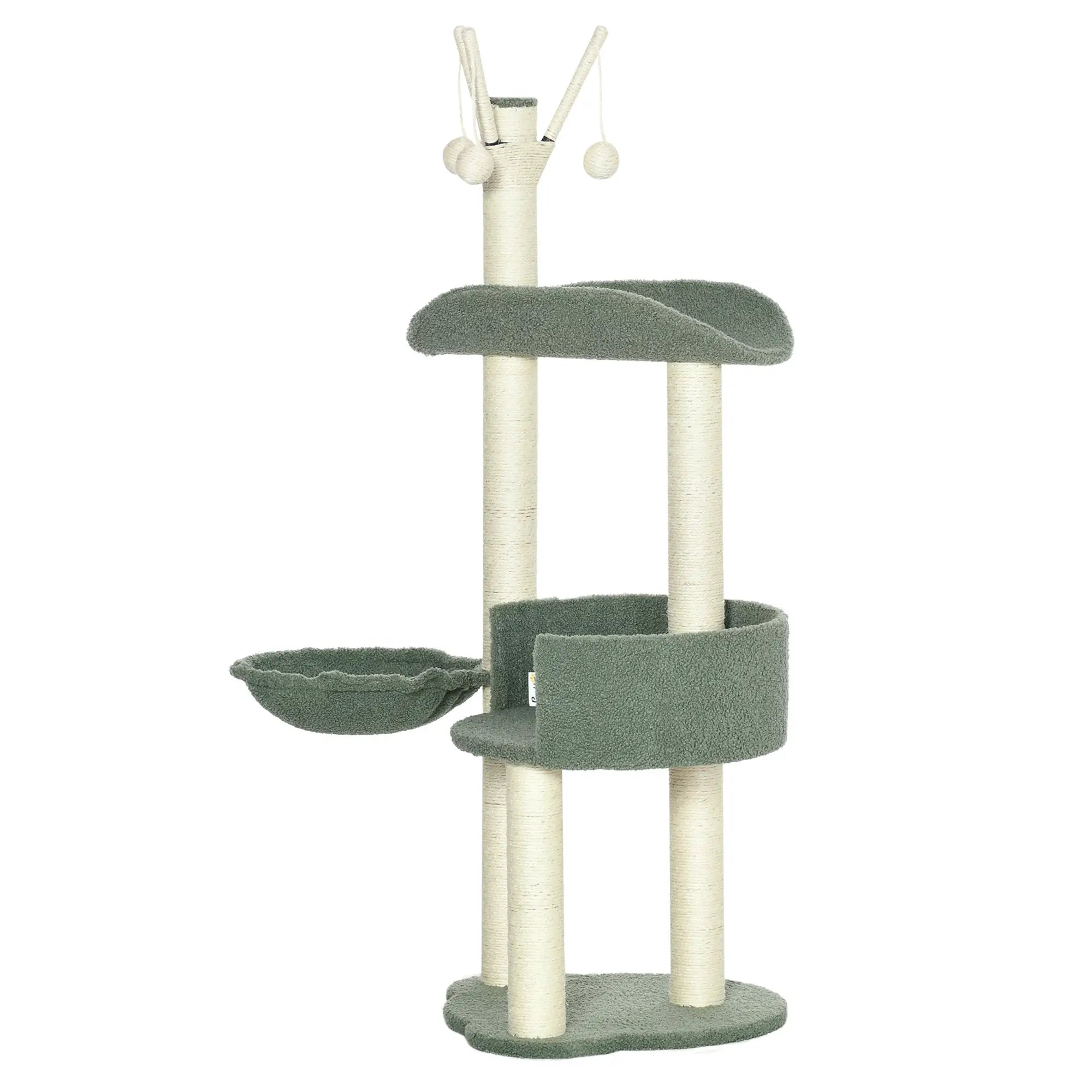 PawHut Kratzbaum Katzenbaum mit Liegekorb und Spielbällen