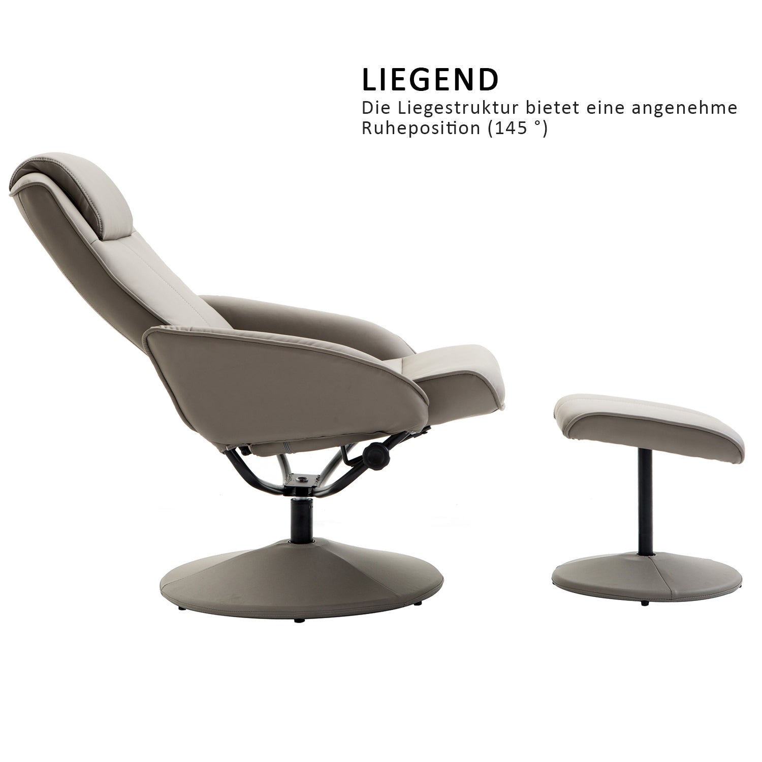 HOMCOM Relaxsessel mit Hocker, 360°drehbarer Fernsehsessel mit Liegefunktion, TV Sessel, Kunstleder, Lesesessel für Wohnzimmer, Schlafzimmer, Grau
