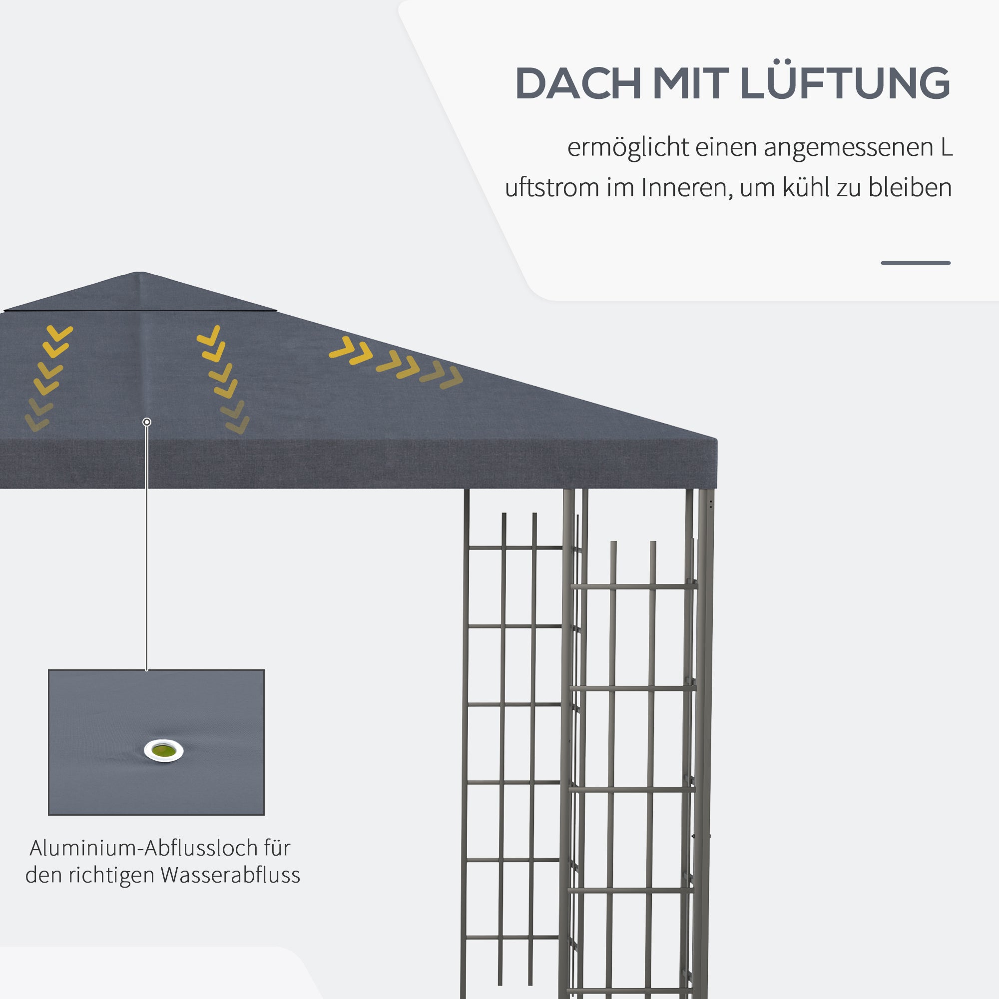 Outsunny Gartenpavillon 2,95 x 2,95 m Pavillon Gartenzelt Festzelt Partyzelt Stahl Polyester Grau