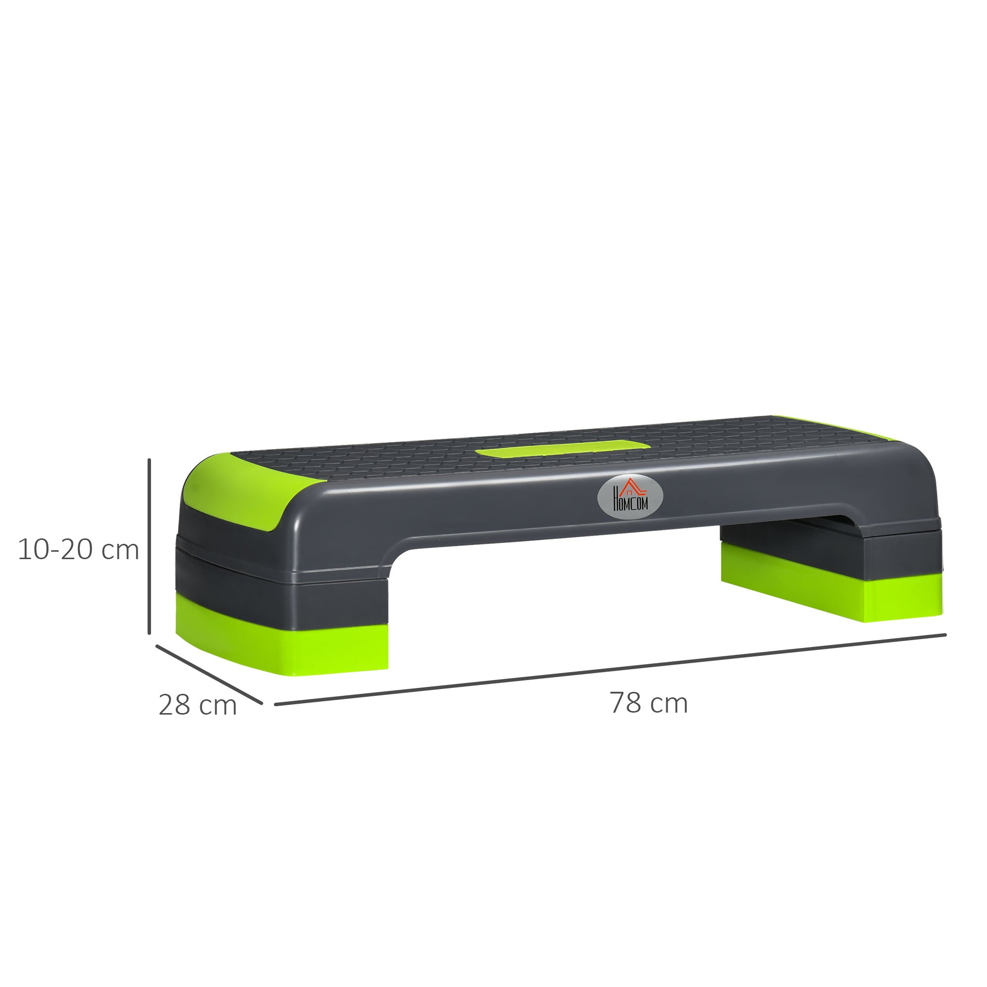 HOMCOM Aerobik-Stepper, 3-stufig höhenverstellbar, bis 150 kg, 78 x 28 x 20 cm, Grau/Grün