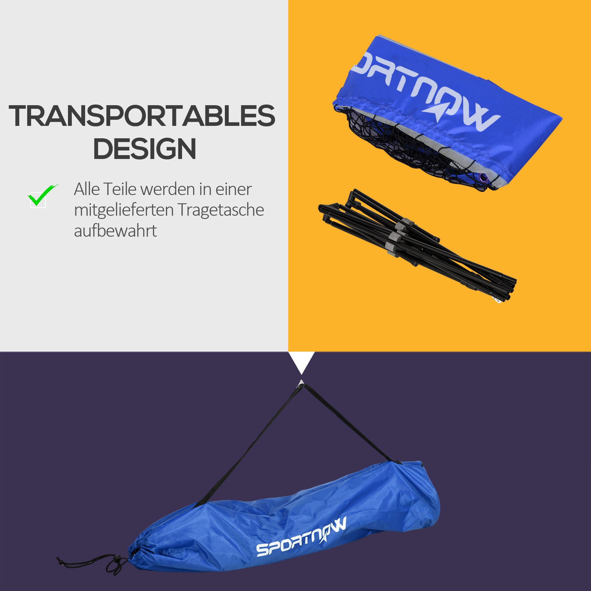 SPORTNOW Badmintonnetz, höhenverstellbar, faltbar, mit Tragetasche, 3,10m, Schwarz/Blau
