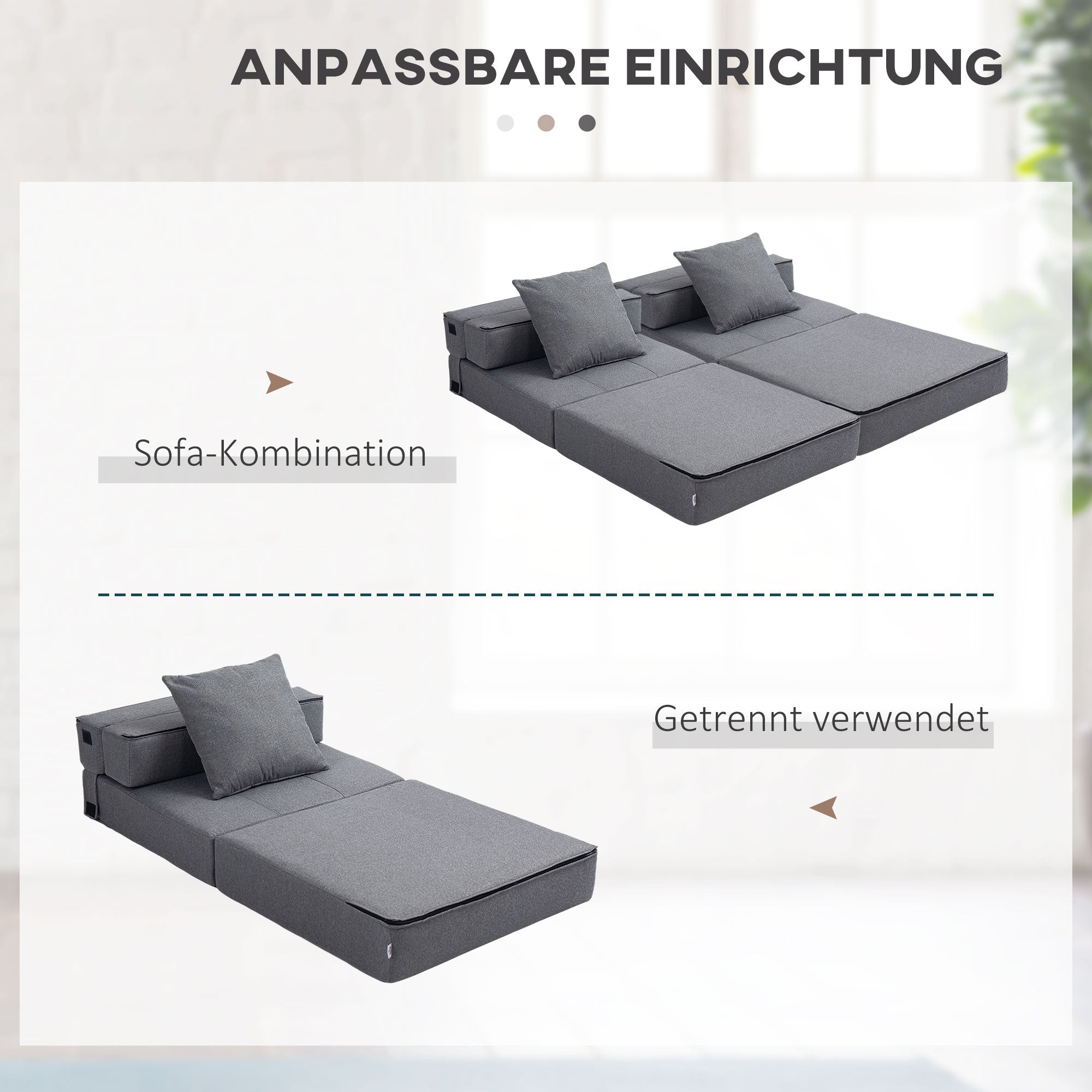 HOMCOM Schlafsessel Relaxsessel Gästebett. abnehmbarer Bezug, 70 cm x 70 cm x 61 cm, Dunkelgrau