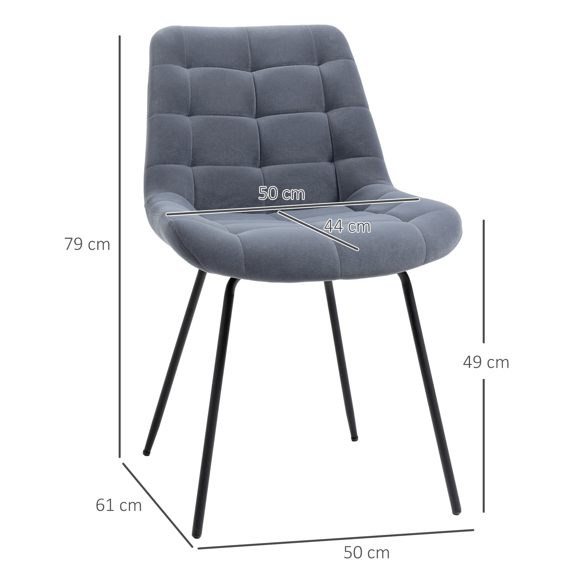 HOMCOM 2er-Set Esszimmerstühle im Retro-Design, Samtoptik, 50 cm x 61 cm x 79 cm, Dunkelgrau