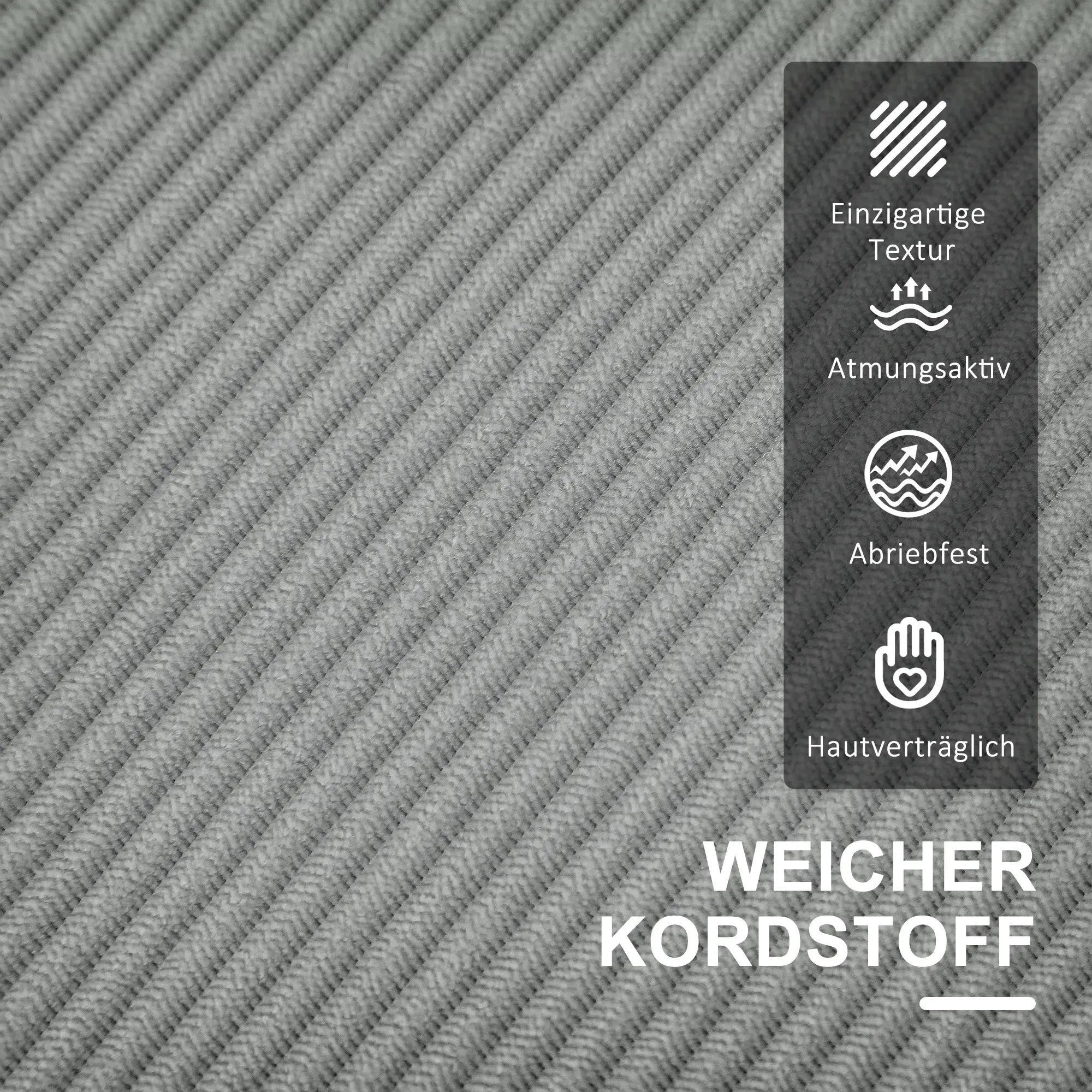 HOMCOM Zweisitzer Sofa mit Stauraum Cordoptik hellgrau