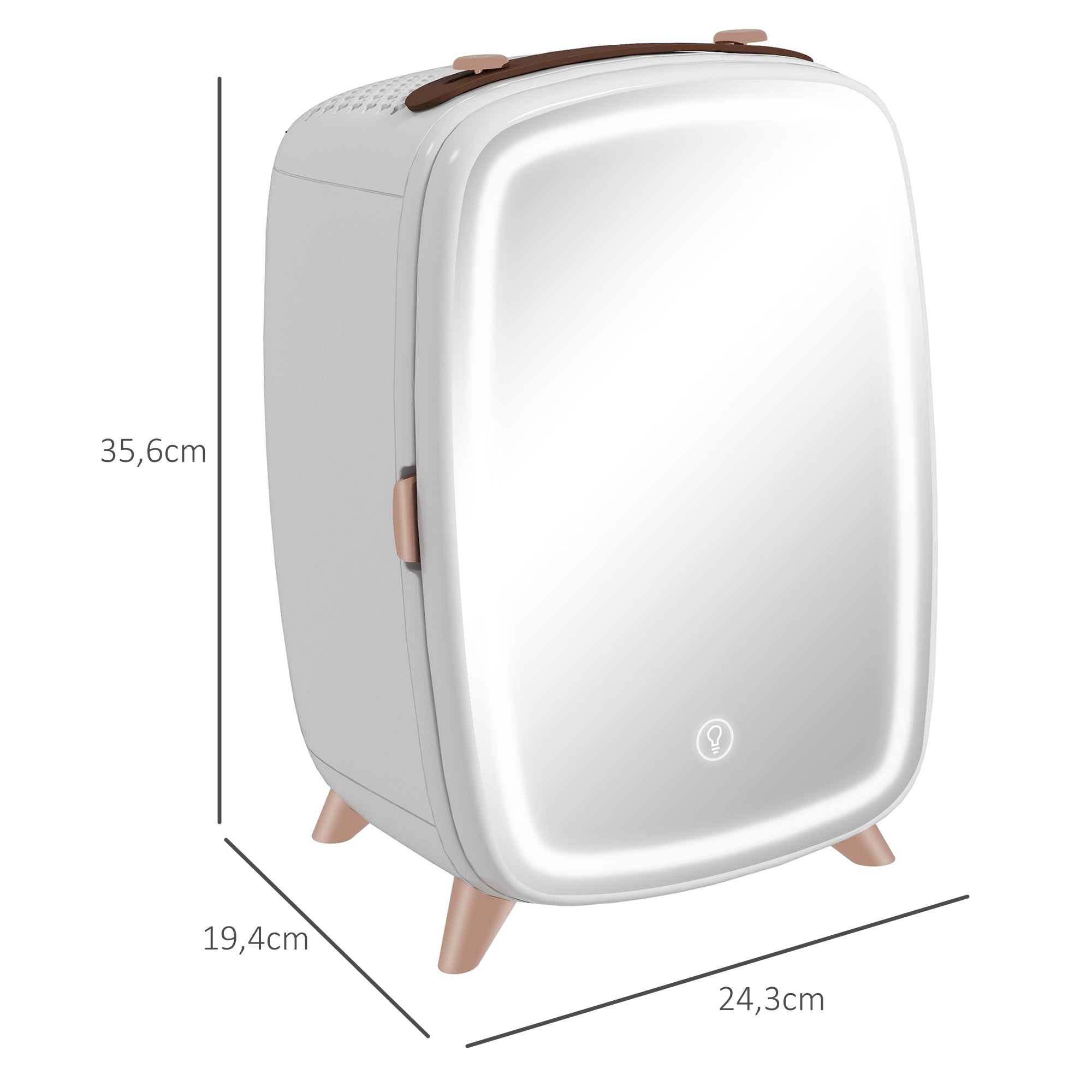 HOMCOM Minikühlschrank für Kosmetikprodukte, Getränke und Snacks, tragbar, mit beleuchtetem Spiegel, leiser Betrieb, 6L, Weiß