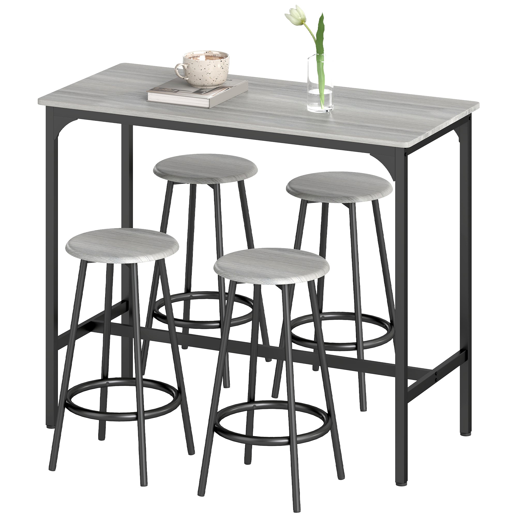 HOMCOM Bargarnitur, 5-teilig, Tisch & 4 Hocker, Industrie-Design, kompakt, rustikal