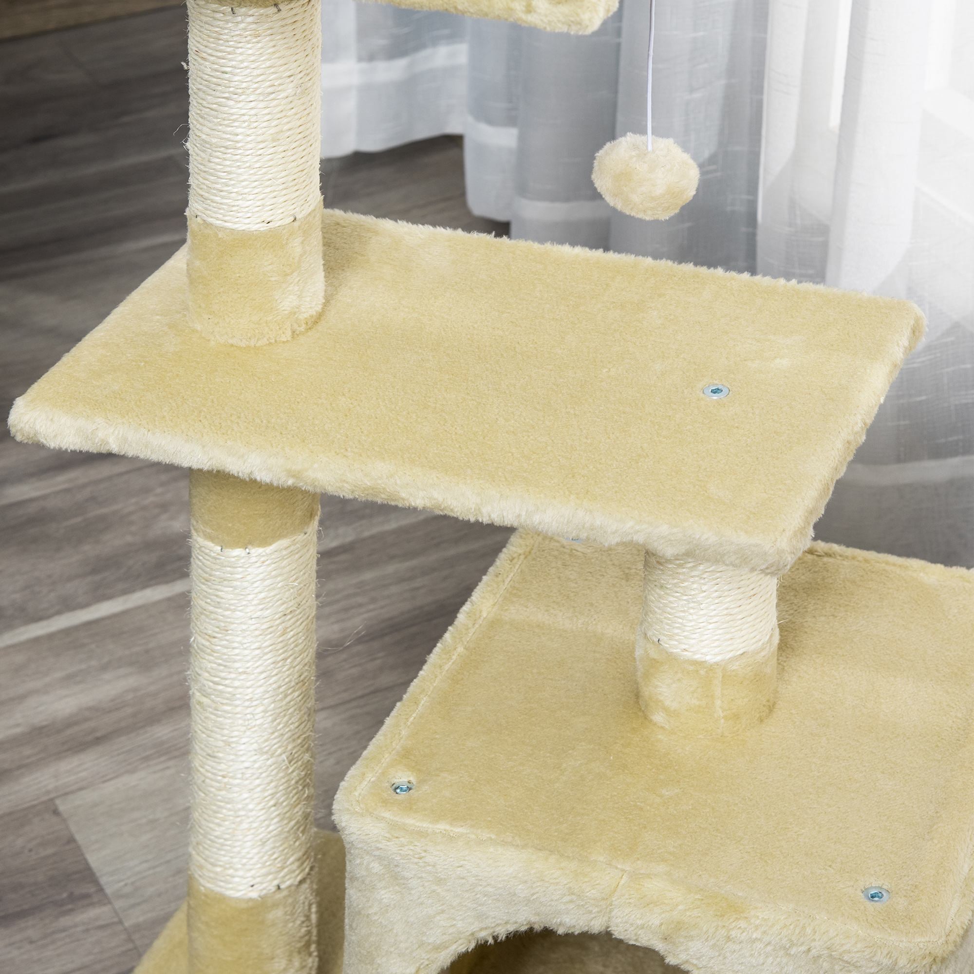 PawHut Kratzbaum mit Sisal Katzenbaum Kletterbaum Katzenmöbel Kratzbrett mit weichem Plüsch Katzenspielzeug stabil E1-Klasse Spanplatte Beige 50 x 30 x 81,5 cm