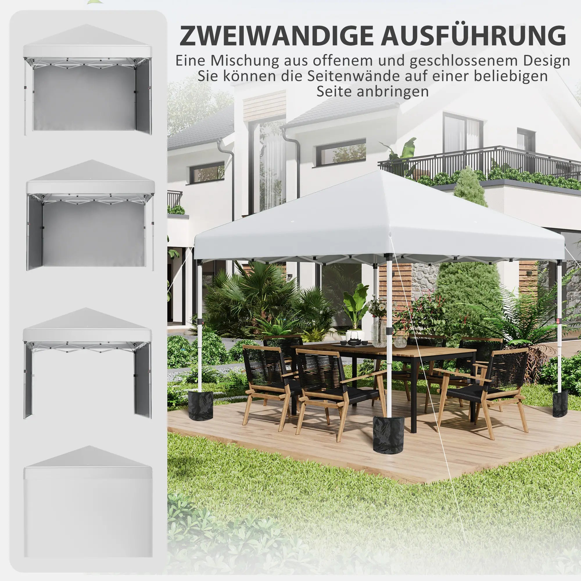 Outsunny Faltpavillon höhenverstellbar UV30+ mit Seitenwänden
