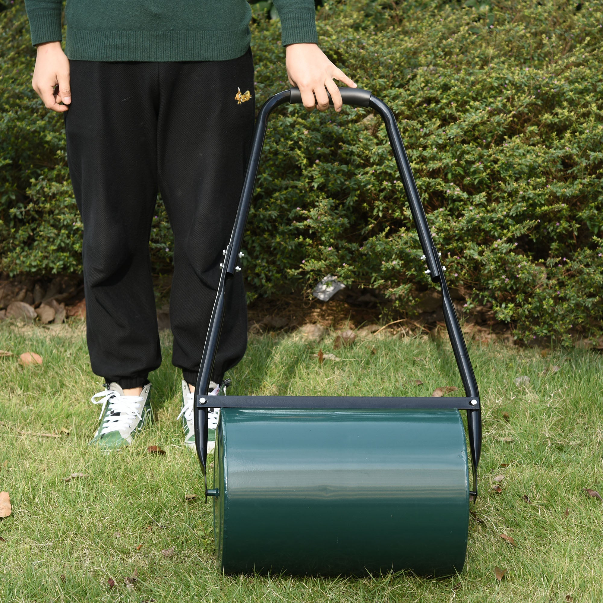 Outsunny Rasenwalze Gartenrolle Gartenwalze mit U-Griff 31 cm Durchmesser 30 cm Arbeitsbreit 40 L Wasser-/Sandfüllunge Metall Grün