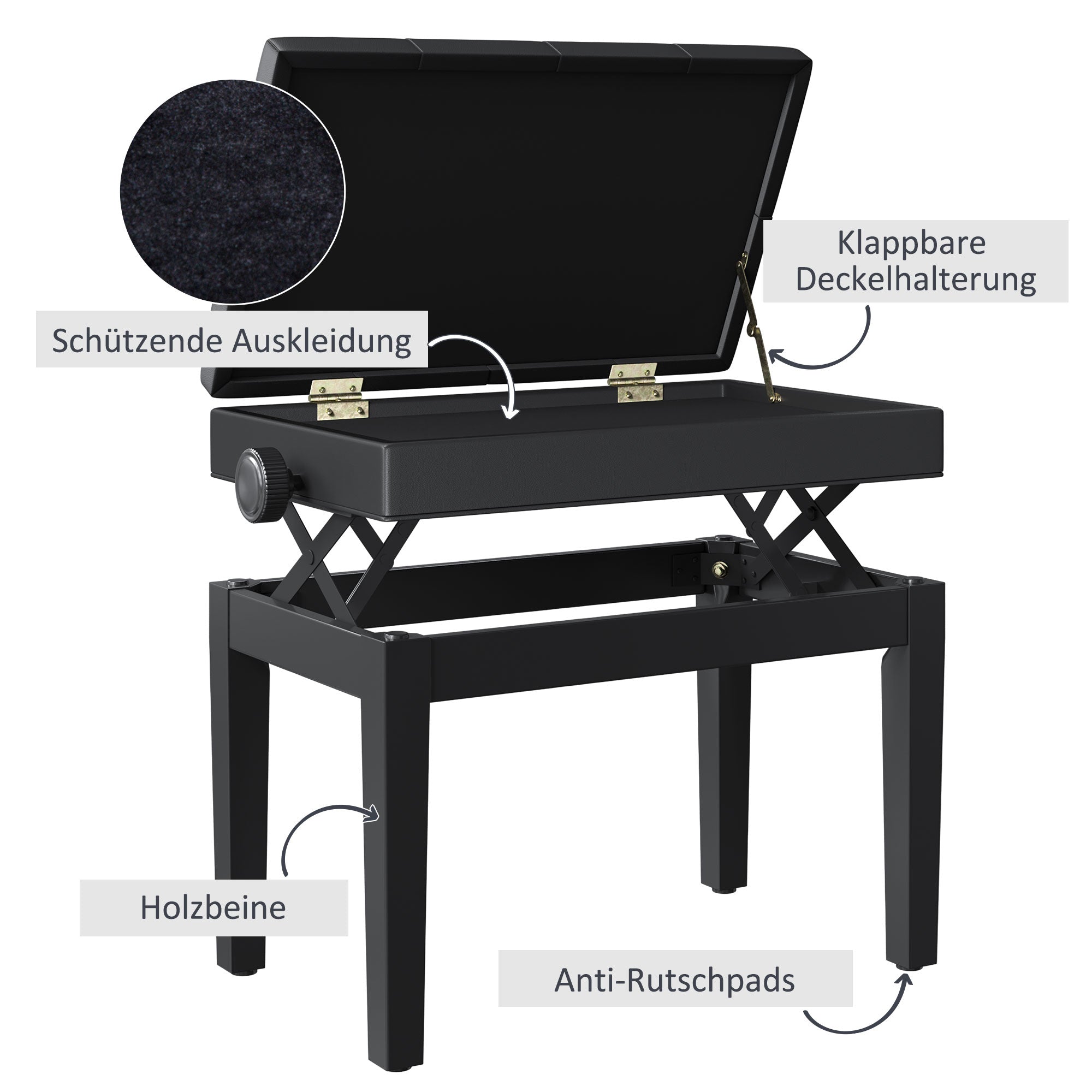 HOMCOM Klavierhocker Klavierbank Klavier Bank Schminkhocker Hocker mit Stauraum höhenverstellbar 54,5 x 33 x 48-58 cm