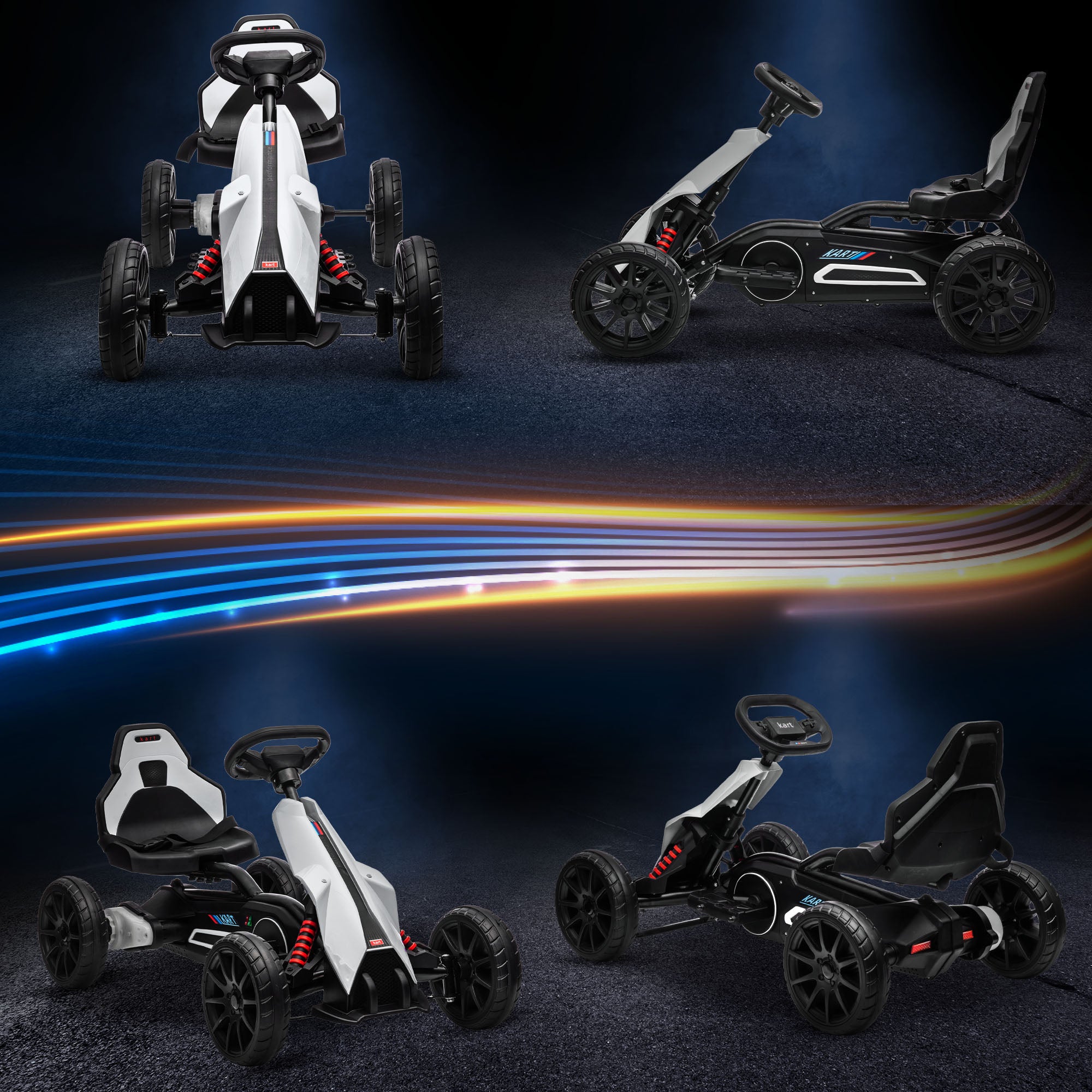 HOMCOM Go-Kart für Kinder, Elektro-Kart, bis 5 km/h, Sicherheitsgurt, Sitz mit Rückenlehne, Kunststoff, Metall, Weiß