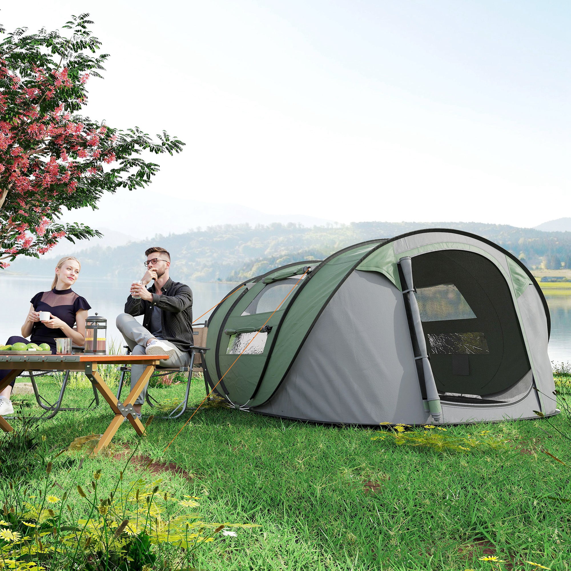 Outsunny Campingzelt für 4-5 Personen Dunkelgrün