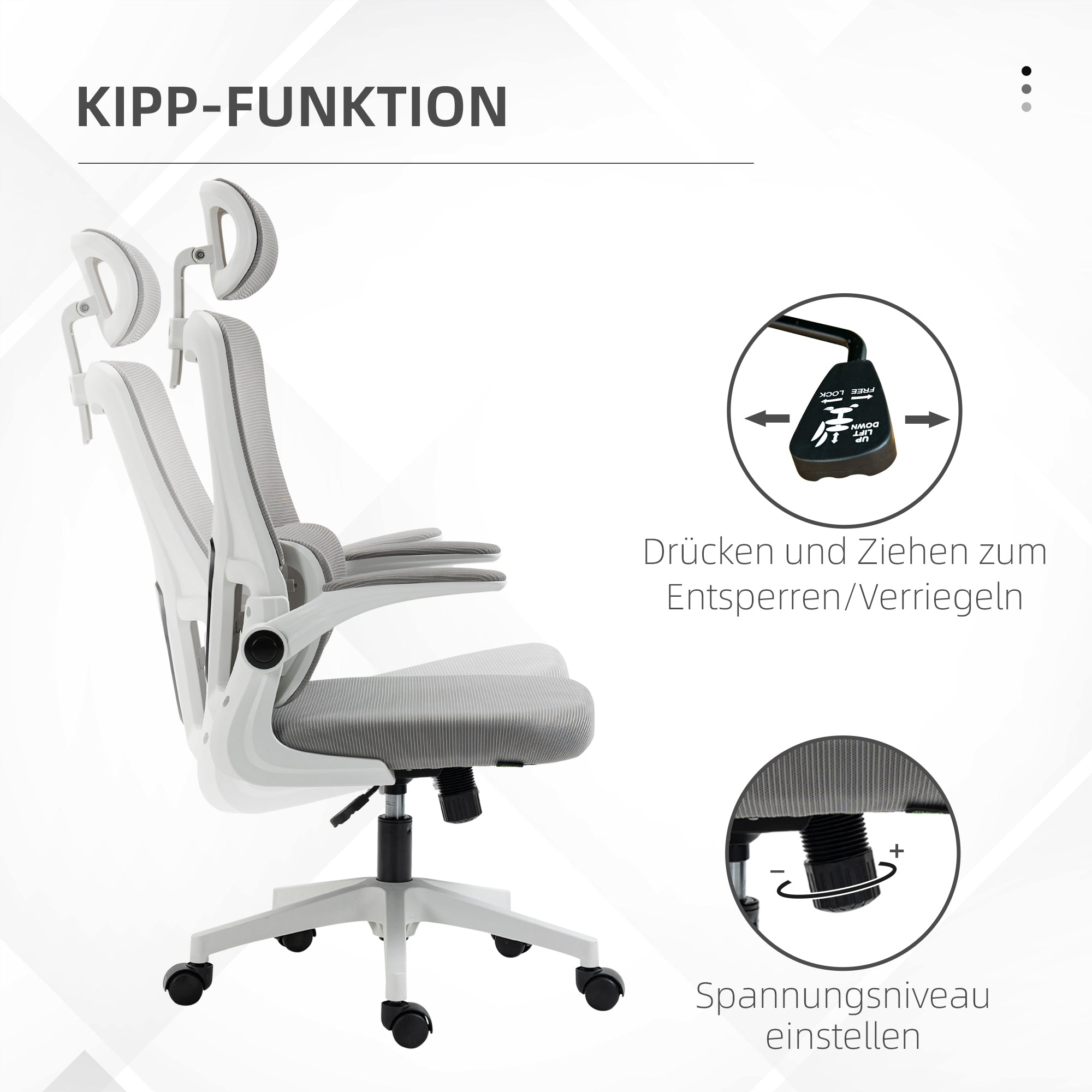 Vinsetto Bürostuhl, höhenverstellbar, neigbare Rückenlehne, verstellbare Kopfstütze, bis 120 kg, 60x59x114-122 cm, Grau
