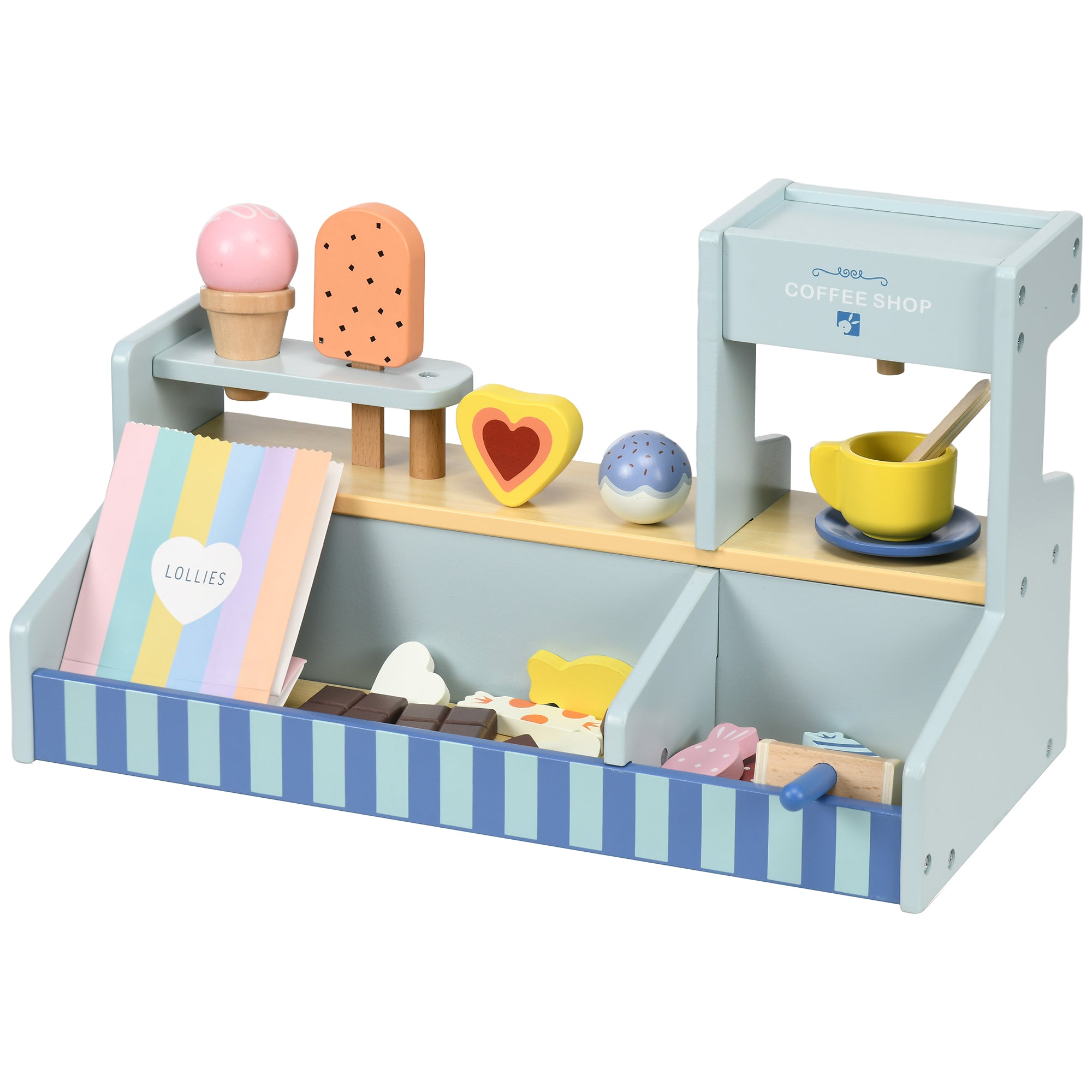 AIYAPLAY Spiel-Eisladen für Kinder, Eiscreme-Stand, viel Zubehör, fördert Fantasie und Motorik, Hellblau