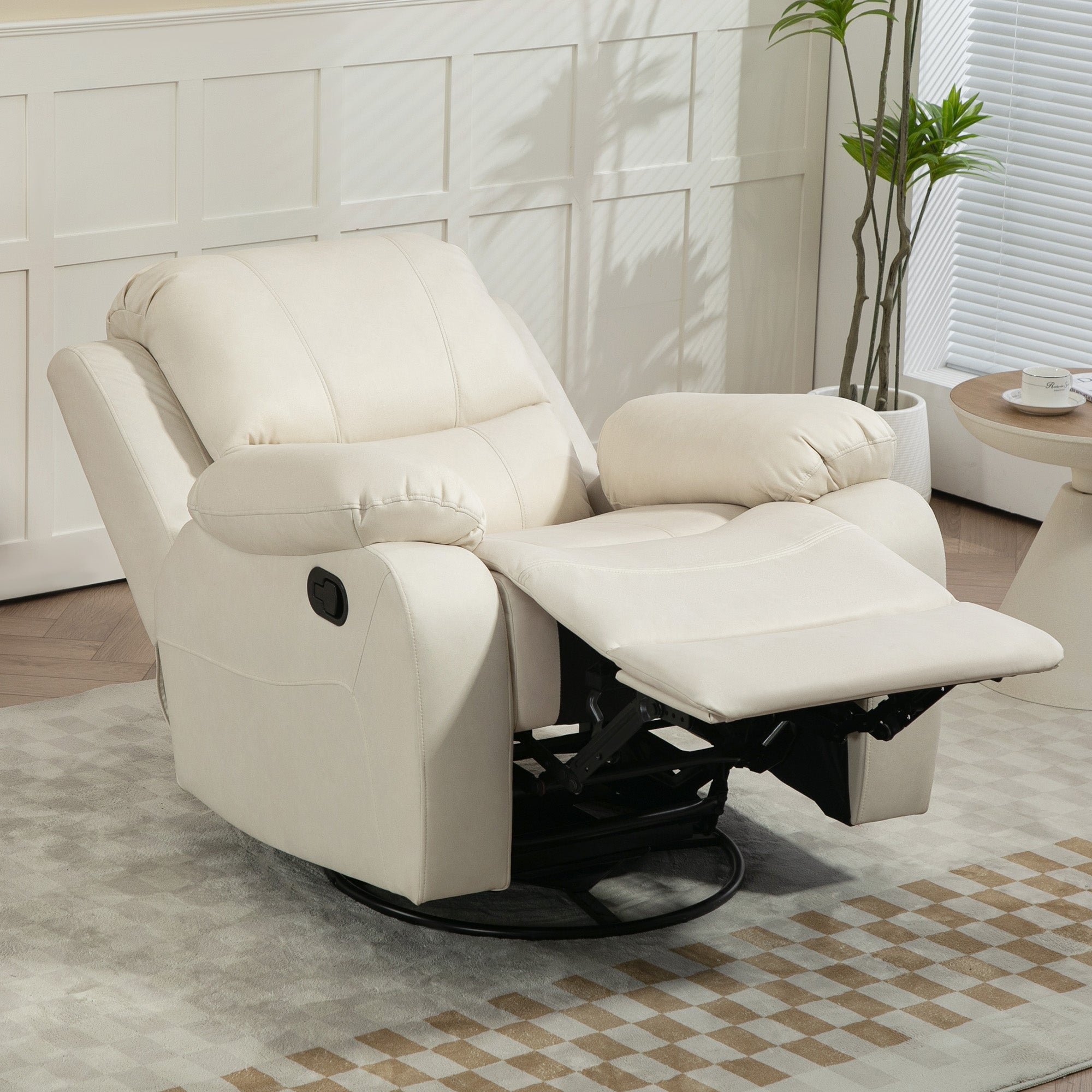 HOMCOM Relaxsessel, verstellbare Lehne & Fußstütze, drehbar, bis 150 kg, Stahlrahmen, 93x100x98cm, Cremeweiß