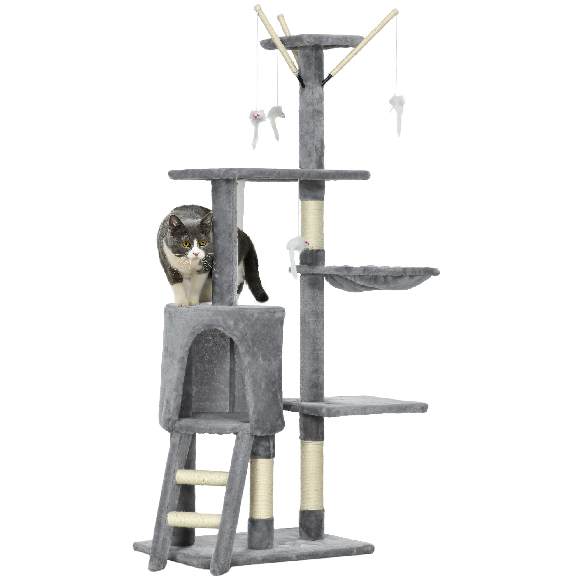 PawHut Katzenbaum, Kratzbaum, Katzenkratzbaum, Treppe, Spielzeug, 50 x 35 x 134,2 cm, Grau