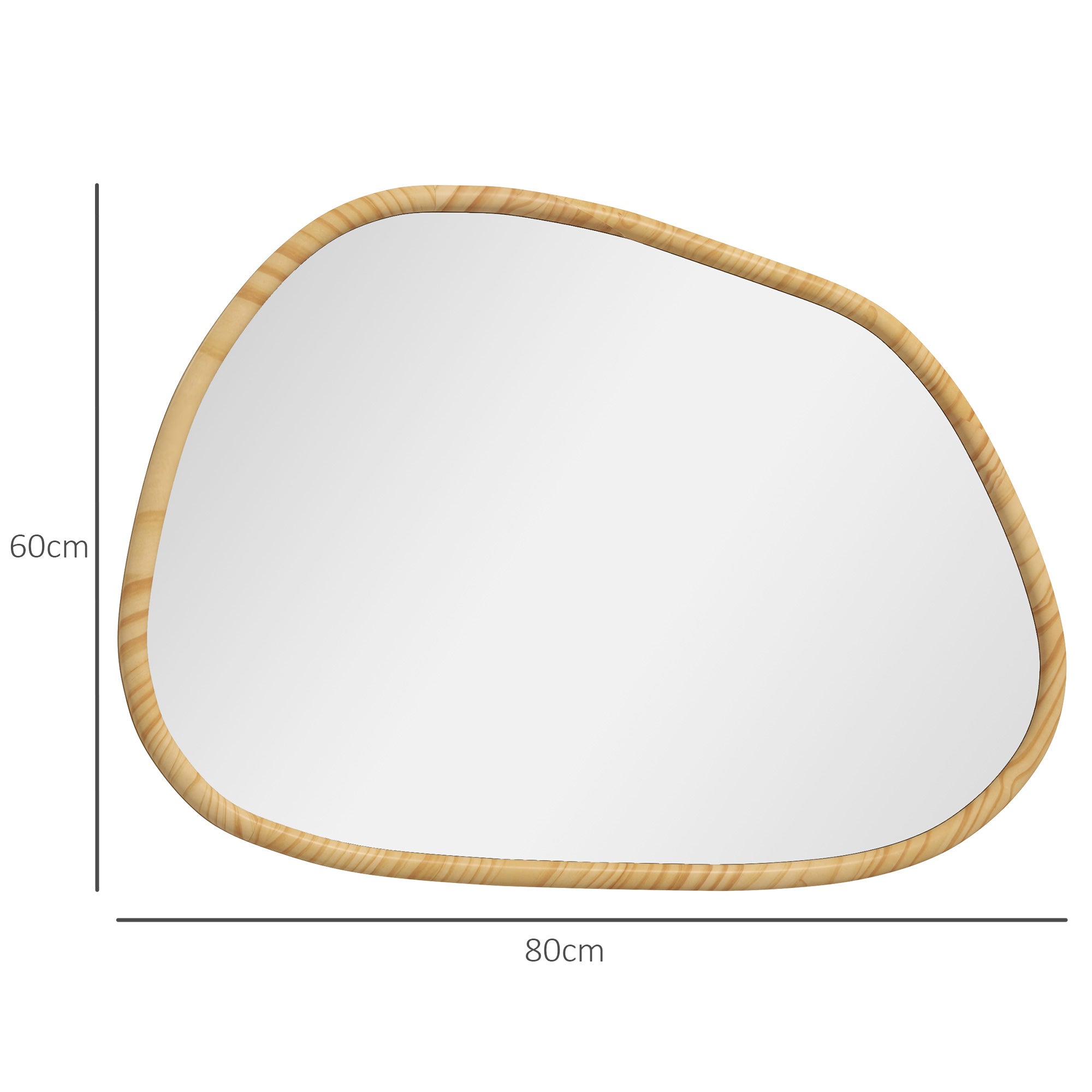 HOMCOM Wandspiegel Dekospiegel Spiegel, Vintage-Design, 80 cm x 2,1 cm x 60 cm, Massivholz, Natur