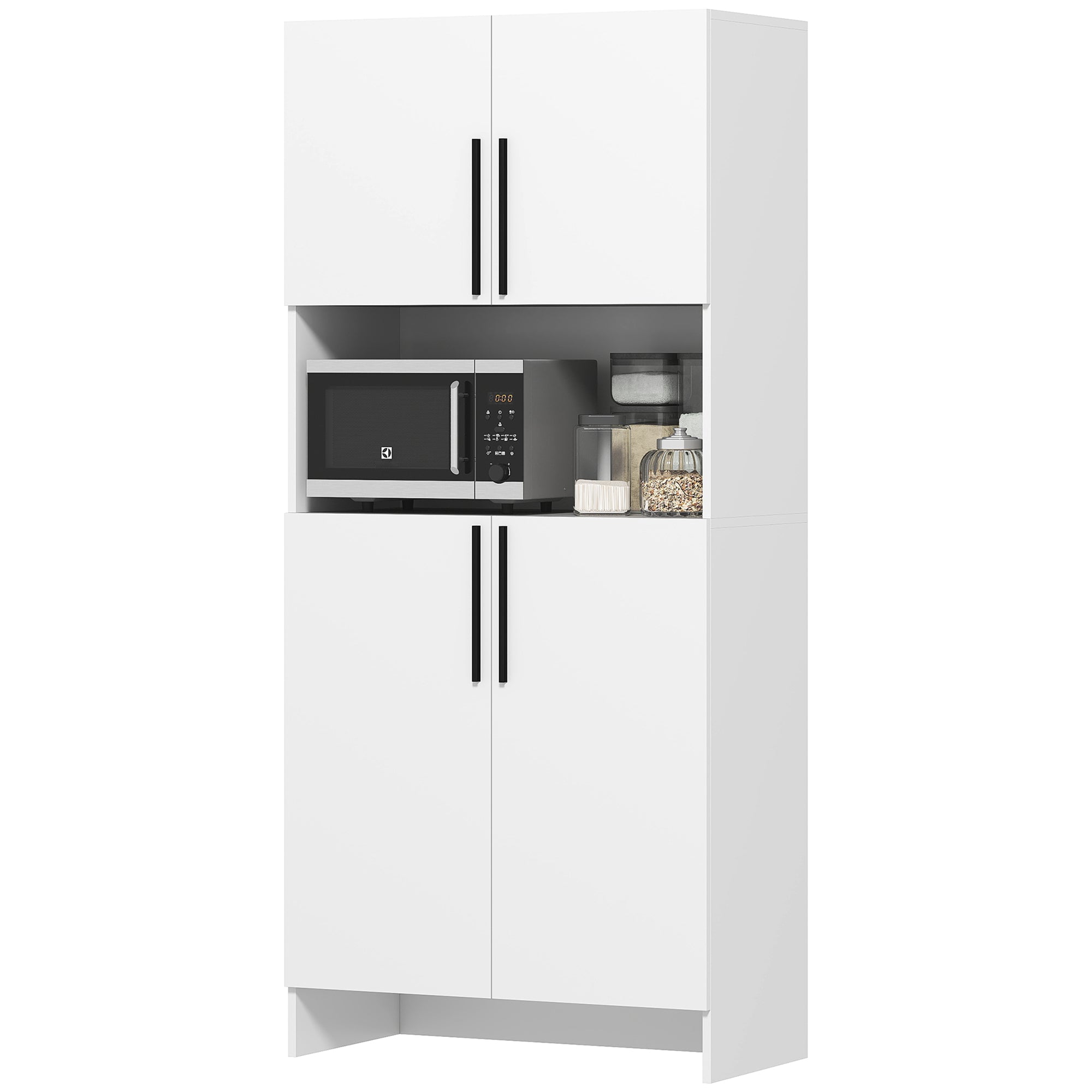 HOMCOM Küchenschrank, Vorratsschrank für Küche, Wohnzimmer, Esszimmer, Schränke, Regale, Mikrowellenablage, Spanplatte, Weiß