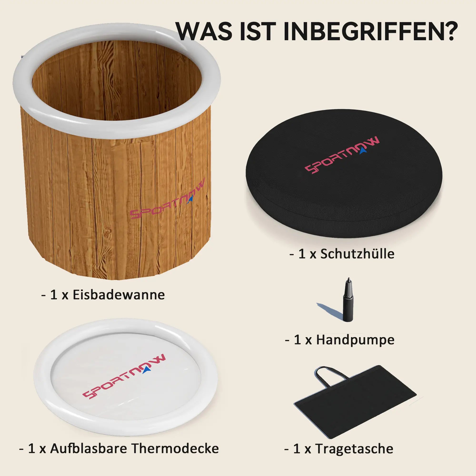 SPORTNOW Eisbadewanne, 300 Liter aufblasbare Eiswanne für Muskelentspannung mit Abdeckung, Tragetasche, Luftpumpe, Braun