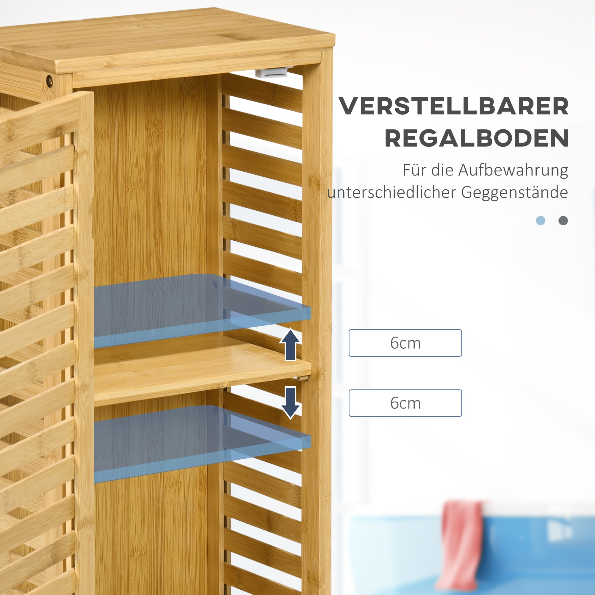 kleankin Badezimmerschrank mit Lamellentür, versetzbarem Einlegeboden, Naturbambus, 30x19,9x70 cm