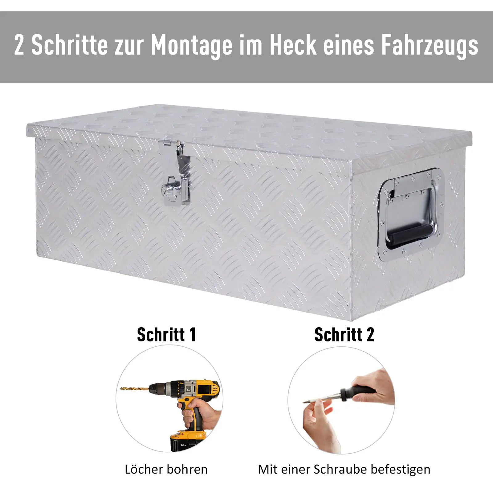 HOMCOM Gerätekasten, Werkzeugkiste, mit Schloss, zwei Tragegriffe, Aluminium, 76 x 33 x 25 cm
