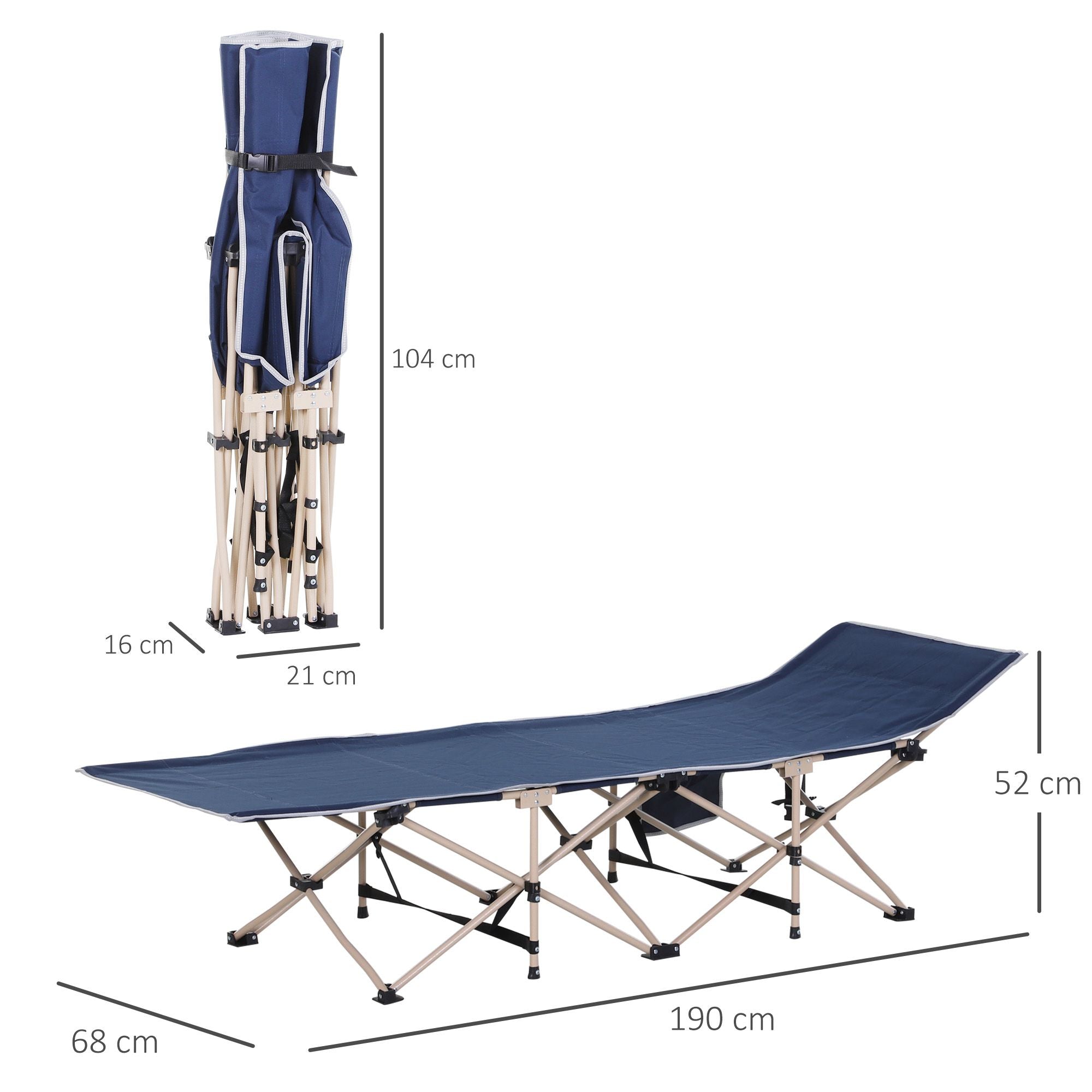 Outsunny Feldbett, Camping-Bett, klappbar, wetterbeständig, ink. Tragetasche, 190 cm x 68 cm x 52 cm, Blau